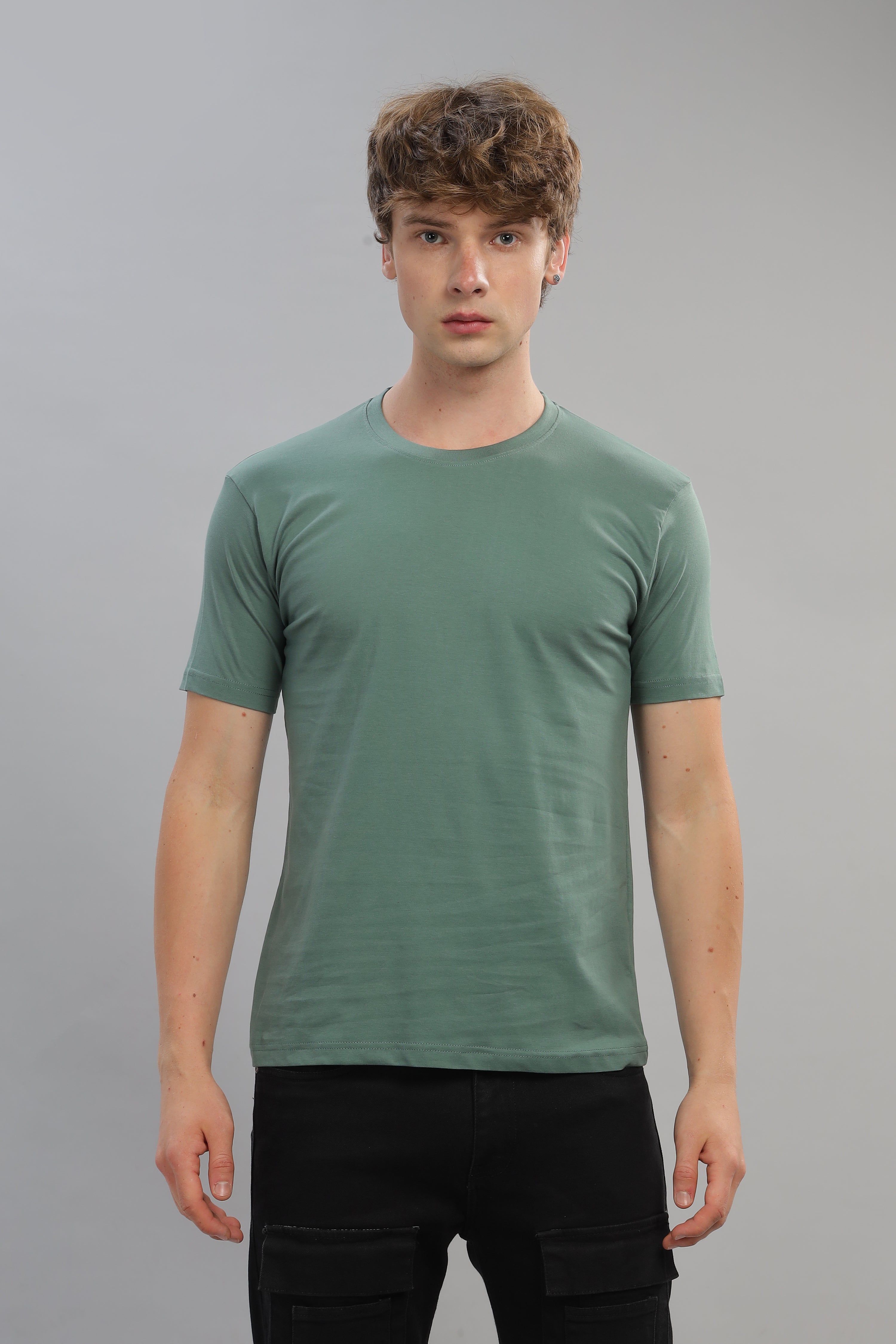 Spice Wardrobe Men’s Sage Green Cotton T-Shirt 100% Pure Cotton | Comfortable Regular Fit for Casual & Active Wear