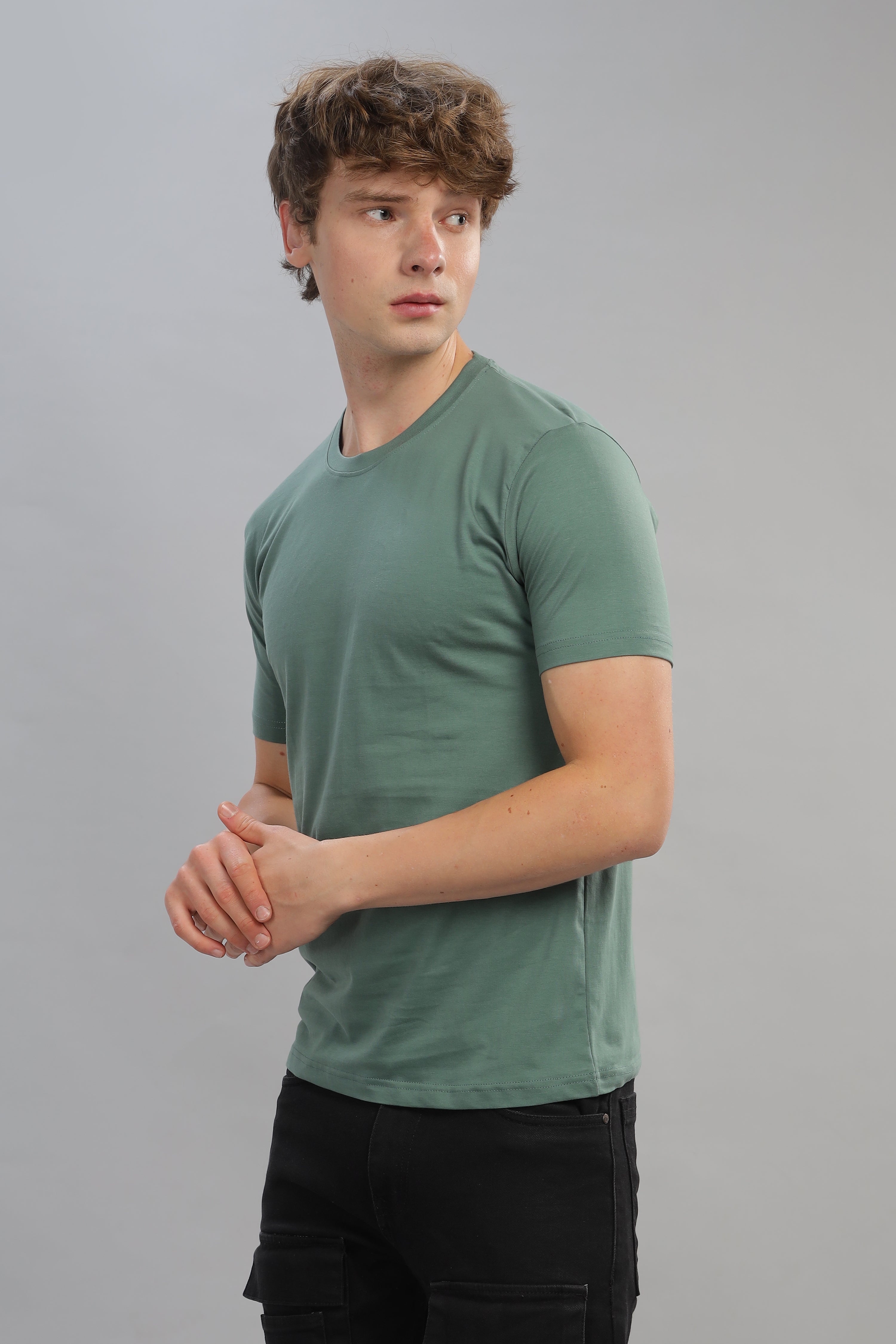 Spice Wardrobe Men’s Sage Green Cotton T-Shirt 100% Pure Cotton | Comfortable Regular Fit for Casual & Active Wear