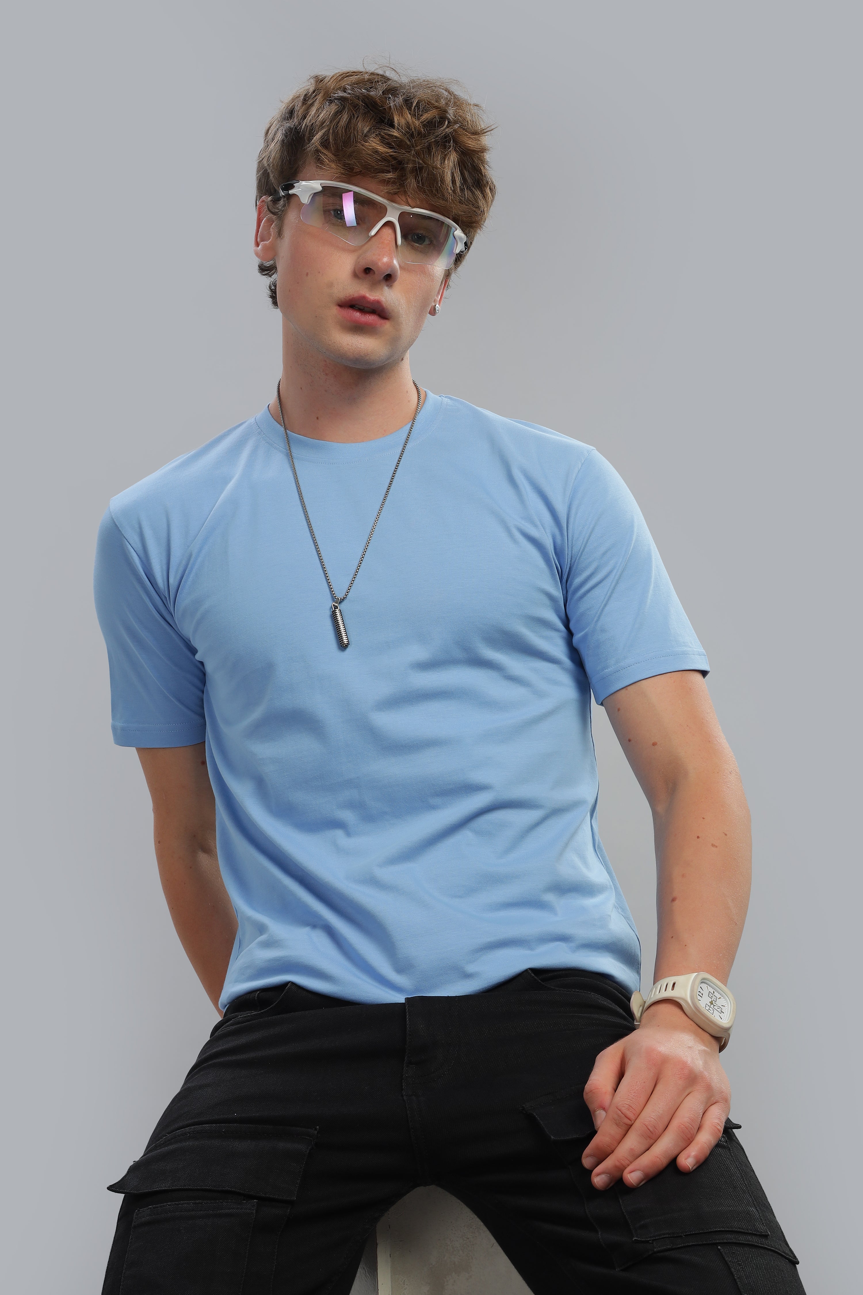 Spice Wardrobe Men’s Electric Blue Cotton T-Shirt 100% Pure Cotton | Comfortable Regular Fit for Casual & Active Wear