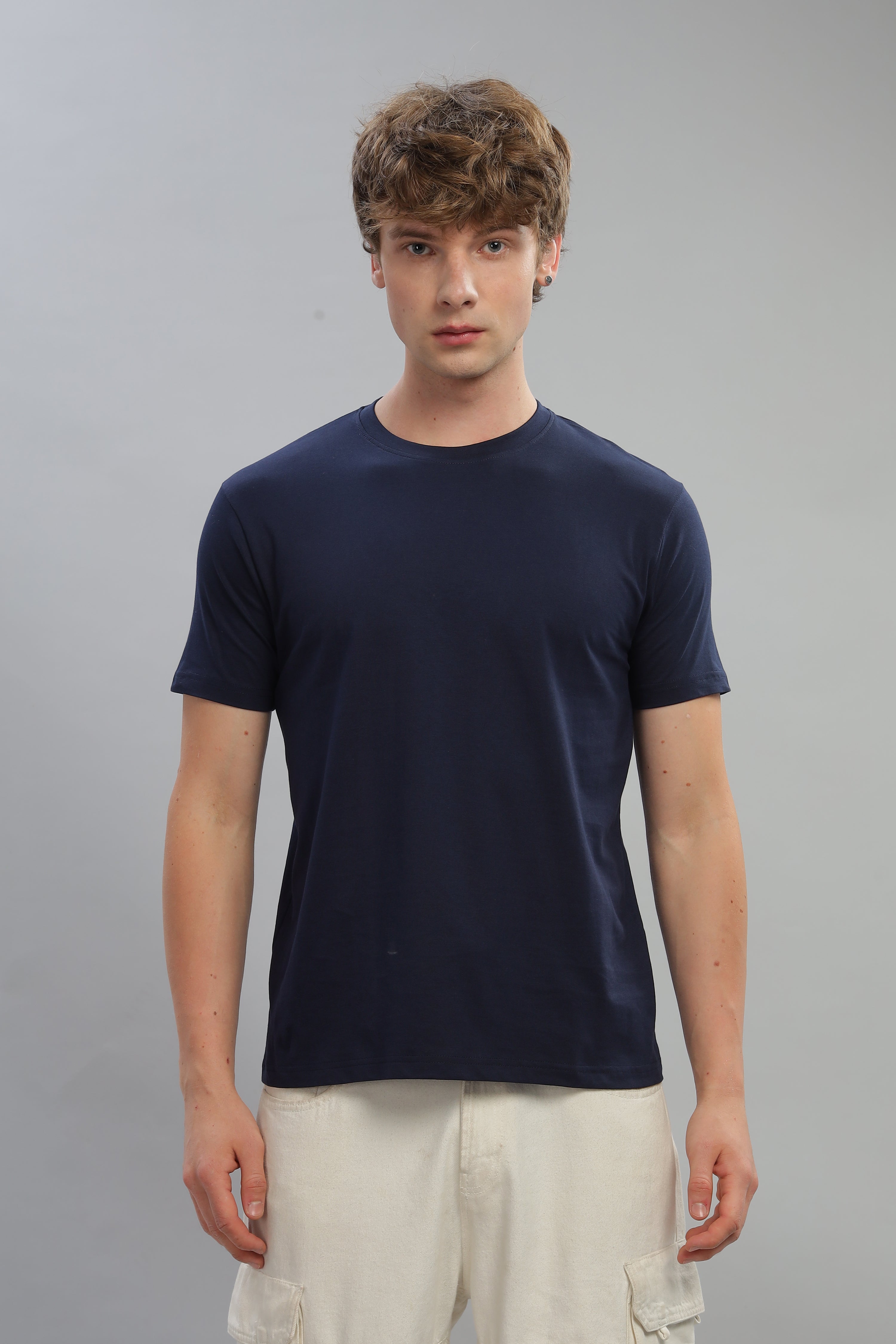 Spice Wardrobe Men’s Navy Blue Cotton T-Shirt 100% Pure Cotton | Comfortable Regular Fit for Casual & Active Wear