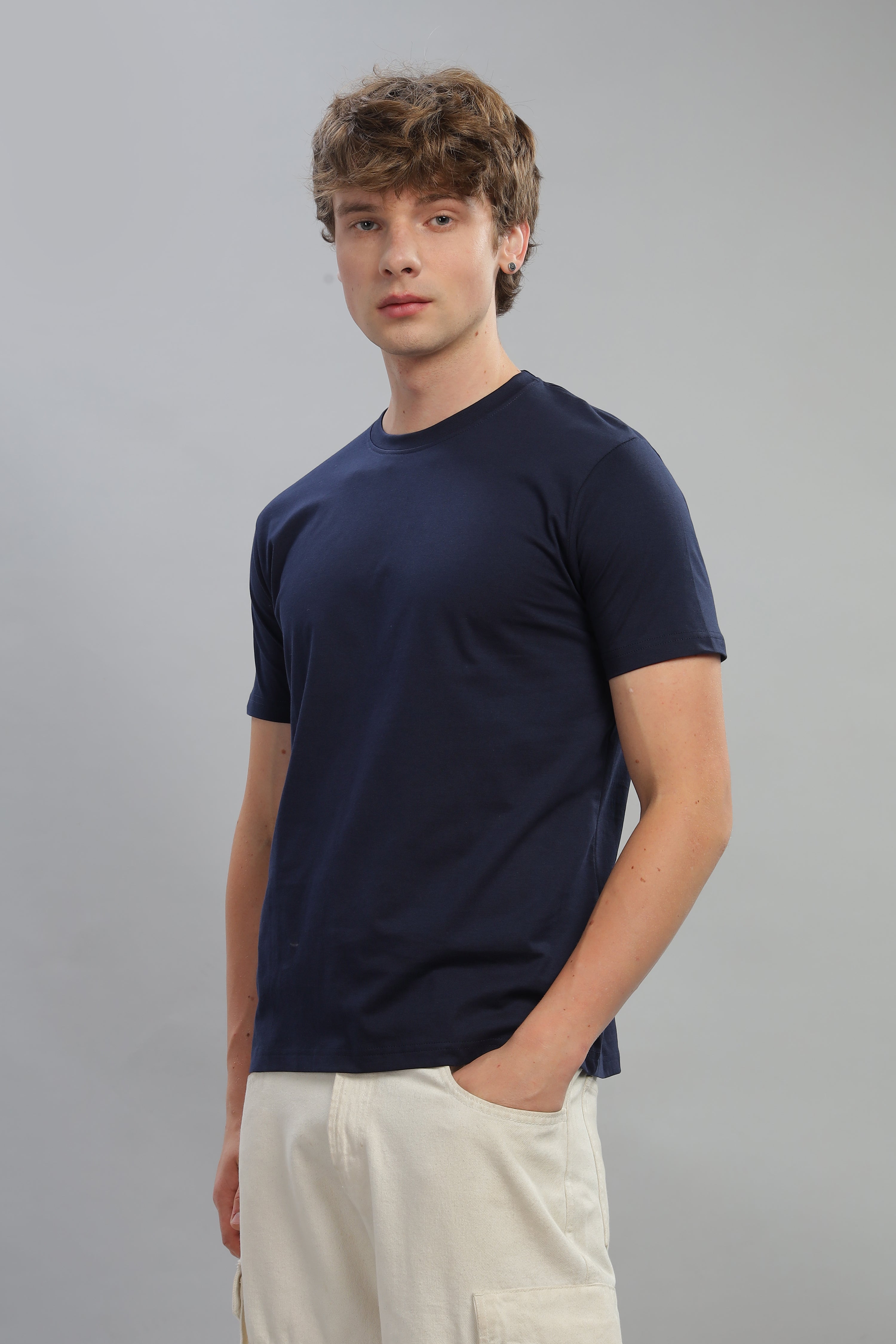 Spice Wardrobe Men’s Navy Blue Cotton T-Shirt 100% Pure Cotton | Comfortable Regular Fit for Casual & Active Wear