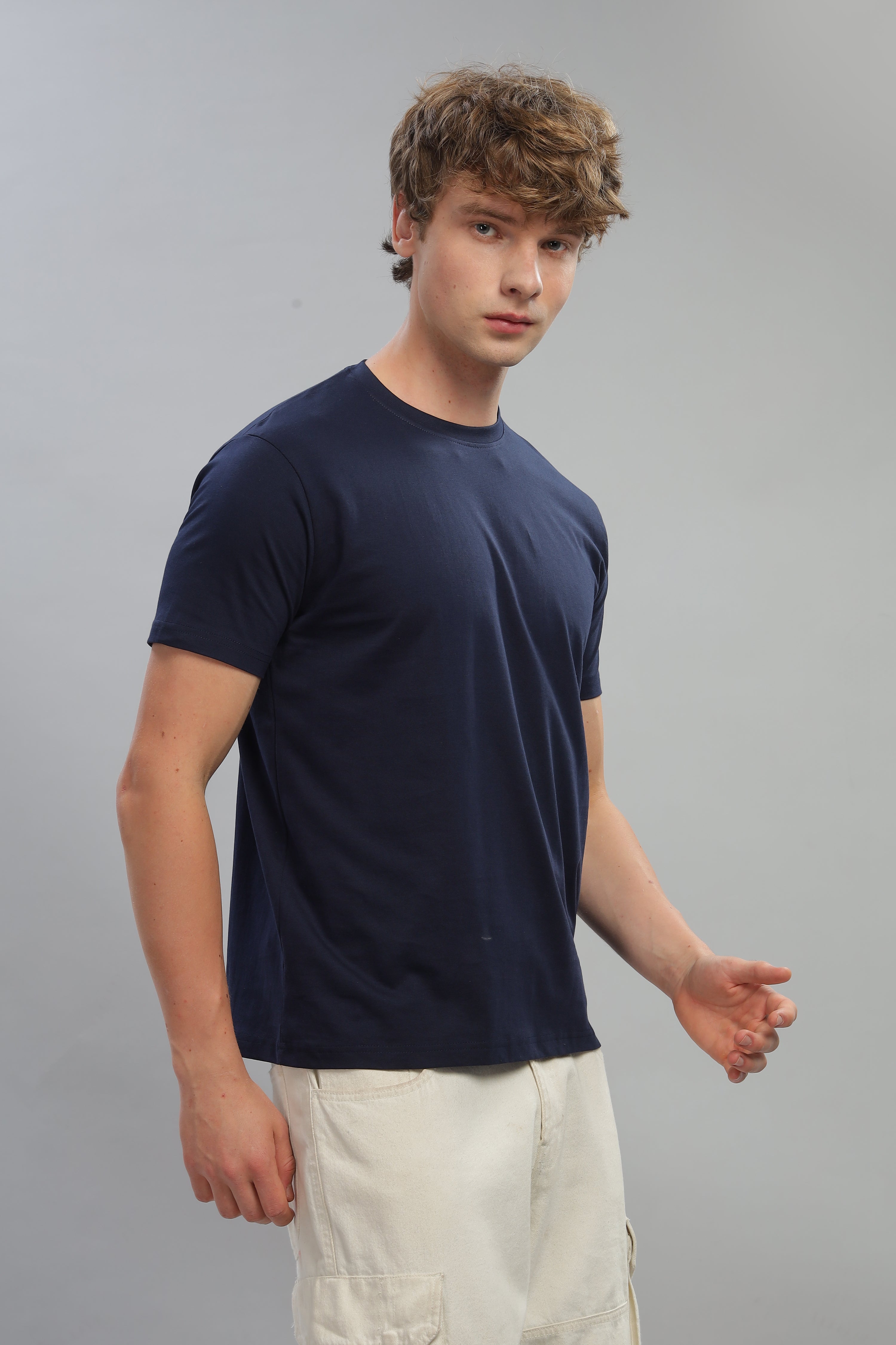 Spice Wardrobe Men’s Navy Blue Cotton T-Shirt 100% Pure Cotton | Comfortable Regular Fit for Casual & Active Wear