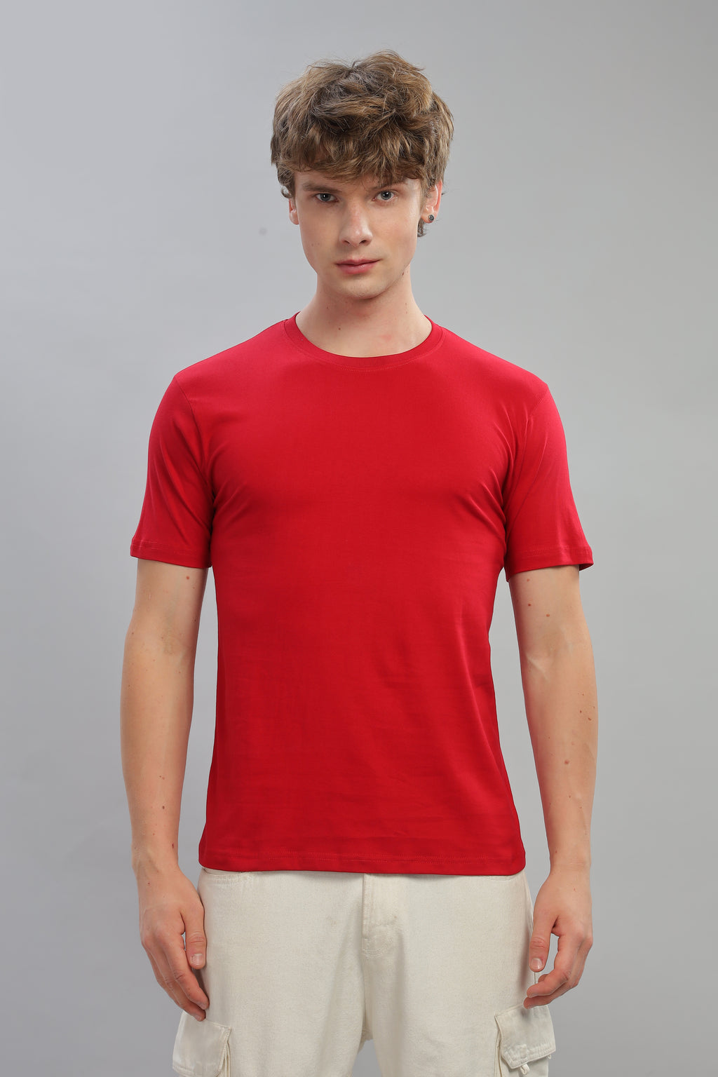 Spice Wardrobe Men’s Plain Red Premium Cotton T-Shirt 100% Pure Cotton | Comfortable Regular Fit for Casual & Active Wear
