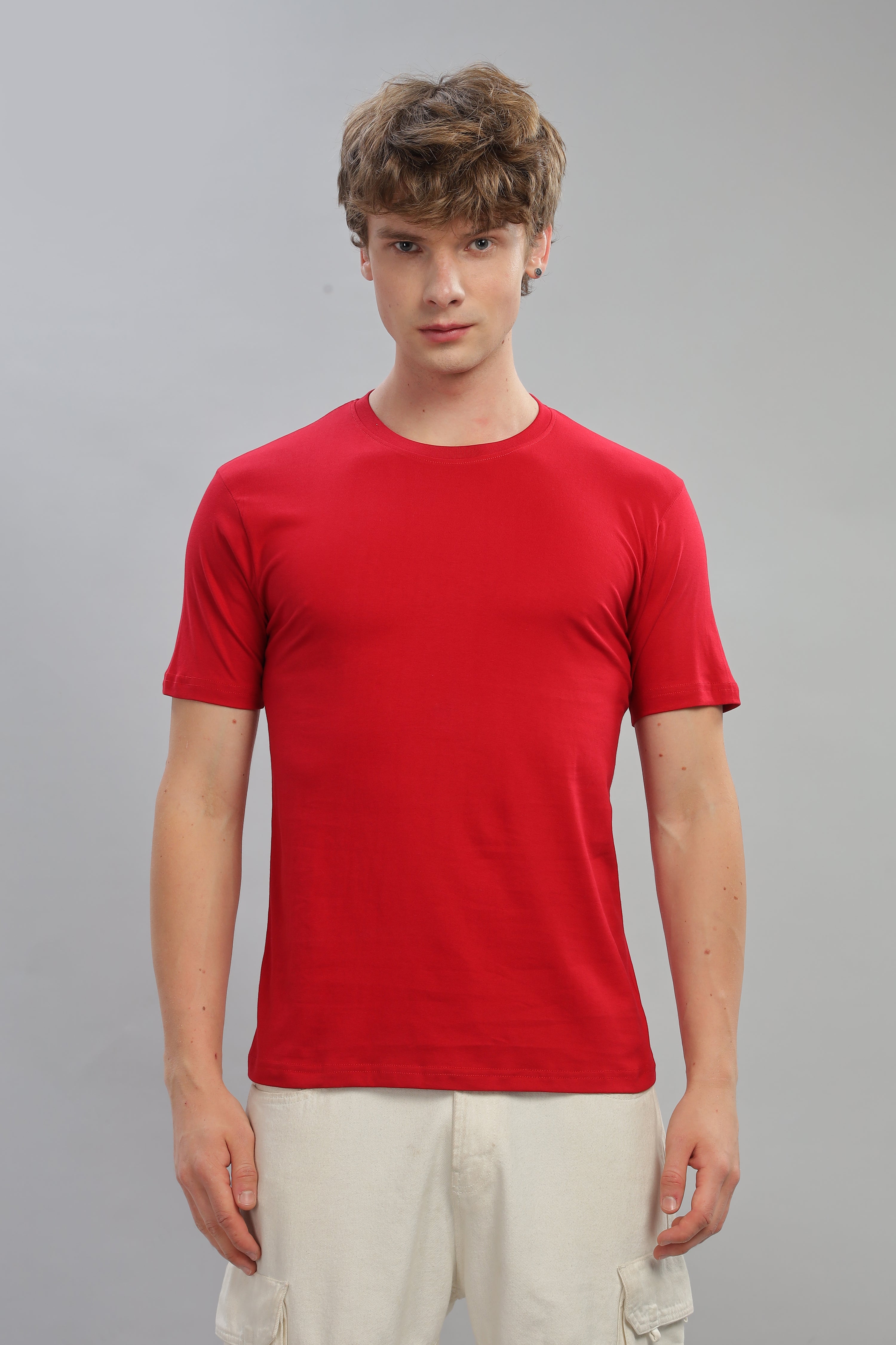 Spice Wardrobe Men’s Plain Red Premium Cotton T-Shirt 100% Pure Cotton | Comfortable Regular Fit for Casual & Active Wear