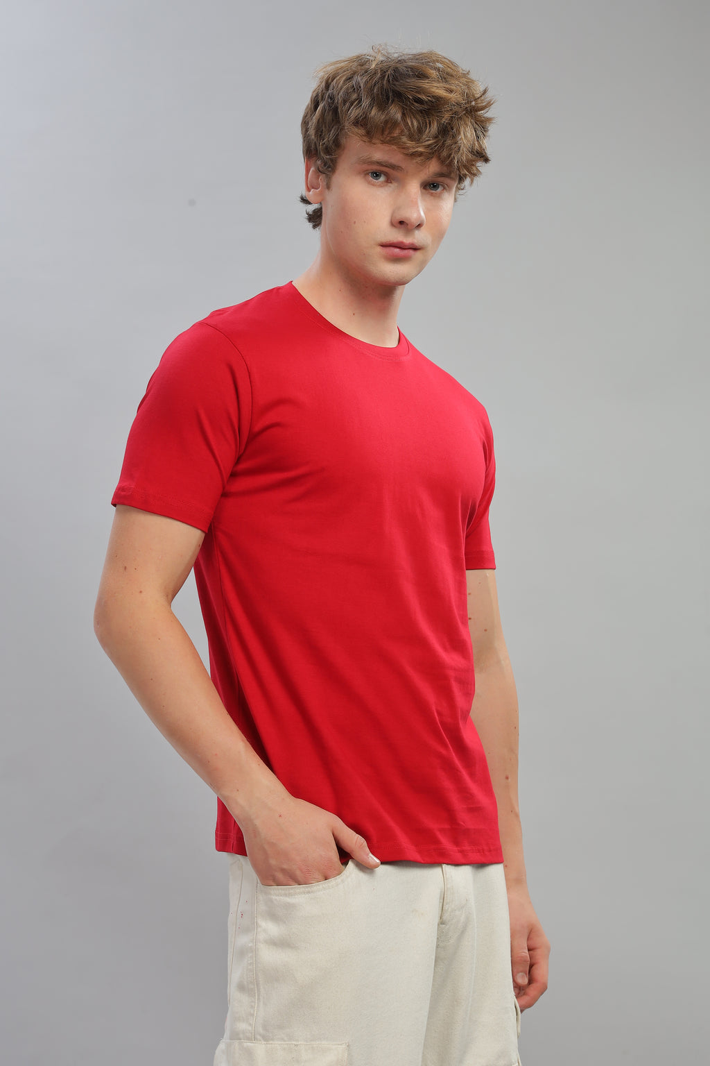 Spice Wardrobe Men’s Plain Red Premium Cotton T-Shirt 100% Pure Cotton | Comfortable Regular Fit for Casual & Active Wear