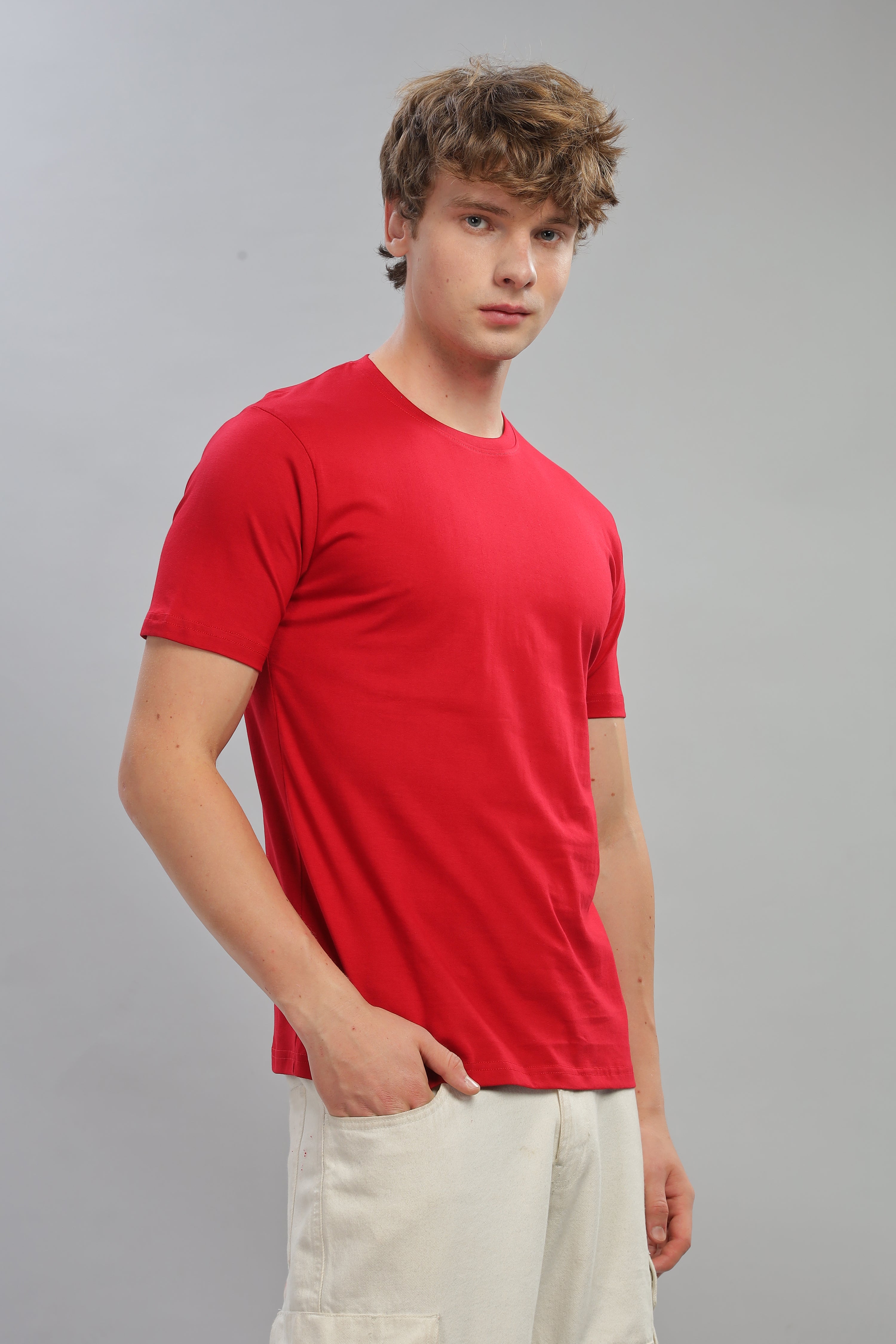 Spice Wardrobe Men’s Plain Red Premium Cotton T-Shirt 100% Pure Cotton | Comfortable Regular Fit for Casual & Active Wear