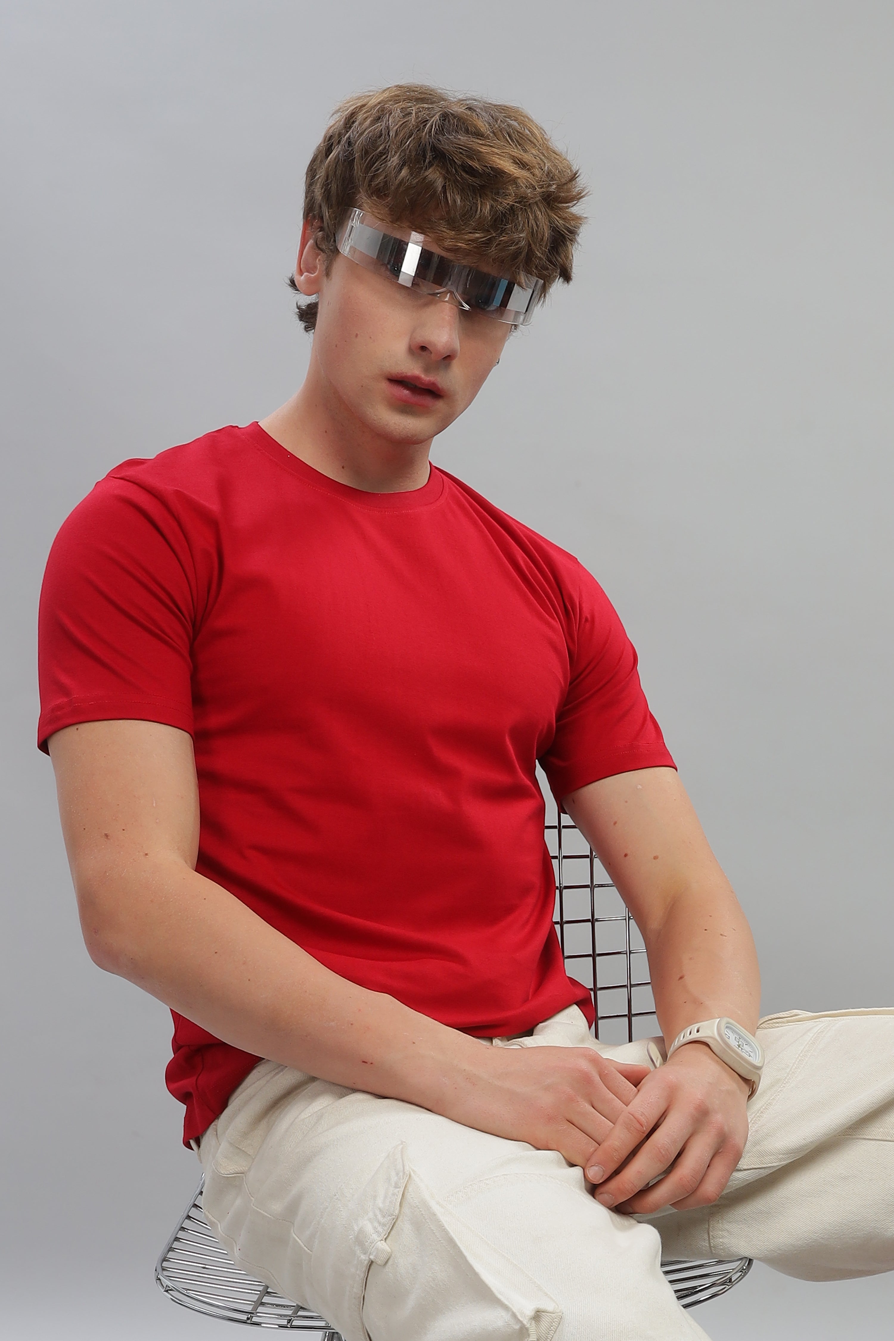 Spice Wardrobe Men’s Plain Red Premium Cotton T-Shirt 100% Pure Cotton | Comfortable Regular Fit for Casual & Active Wear