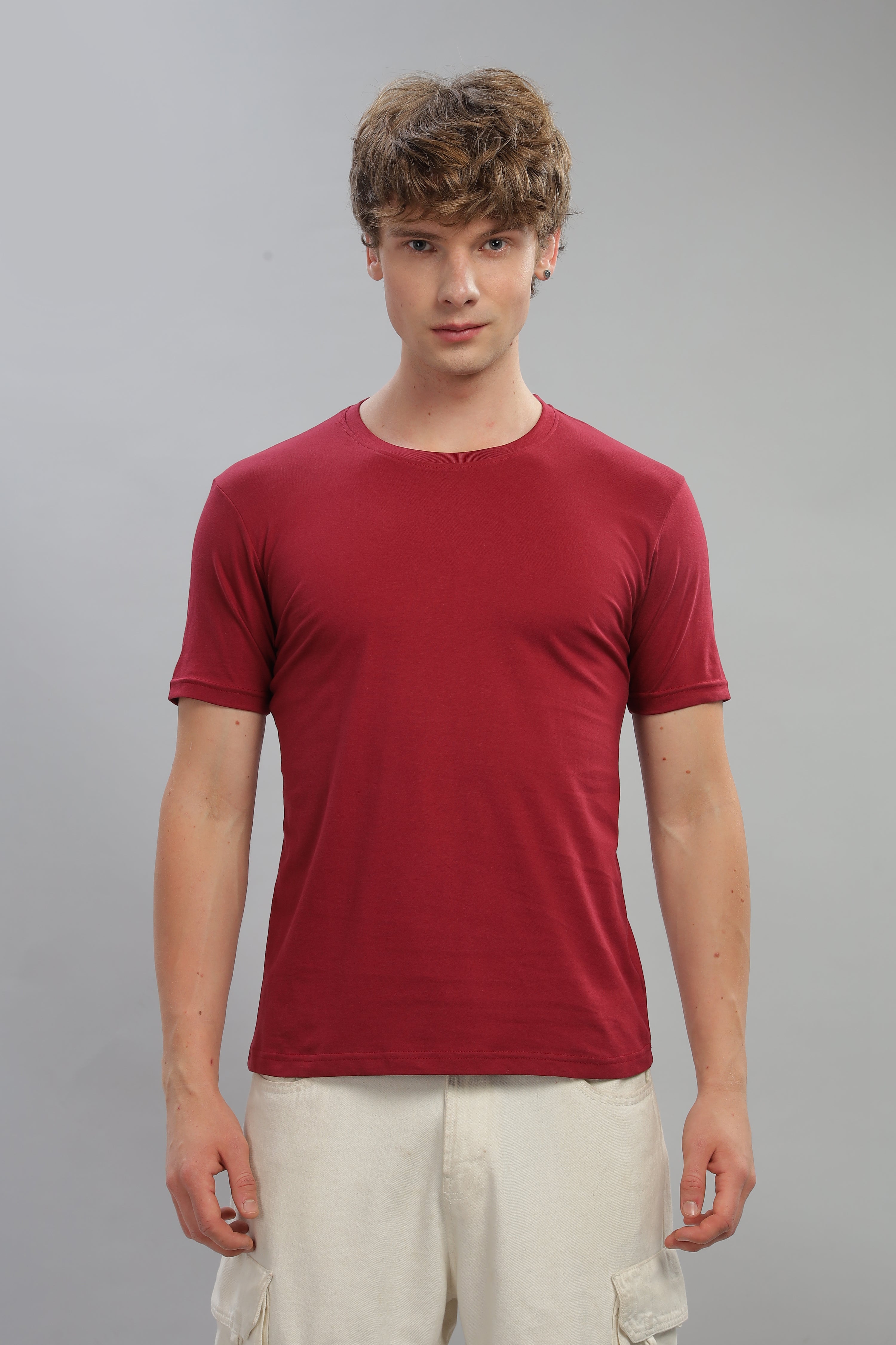 Spice Wardrobe Men’s Maroon Premium Cotton T-Shirt 100% Pure Cotton | Comfortable Regular Fit for Casual & Active Wear