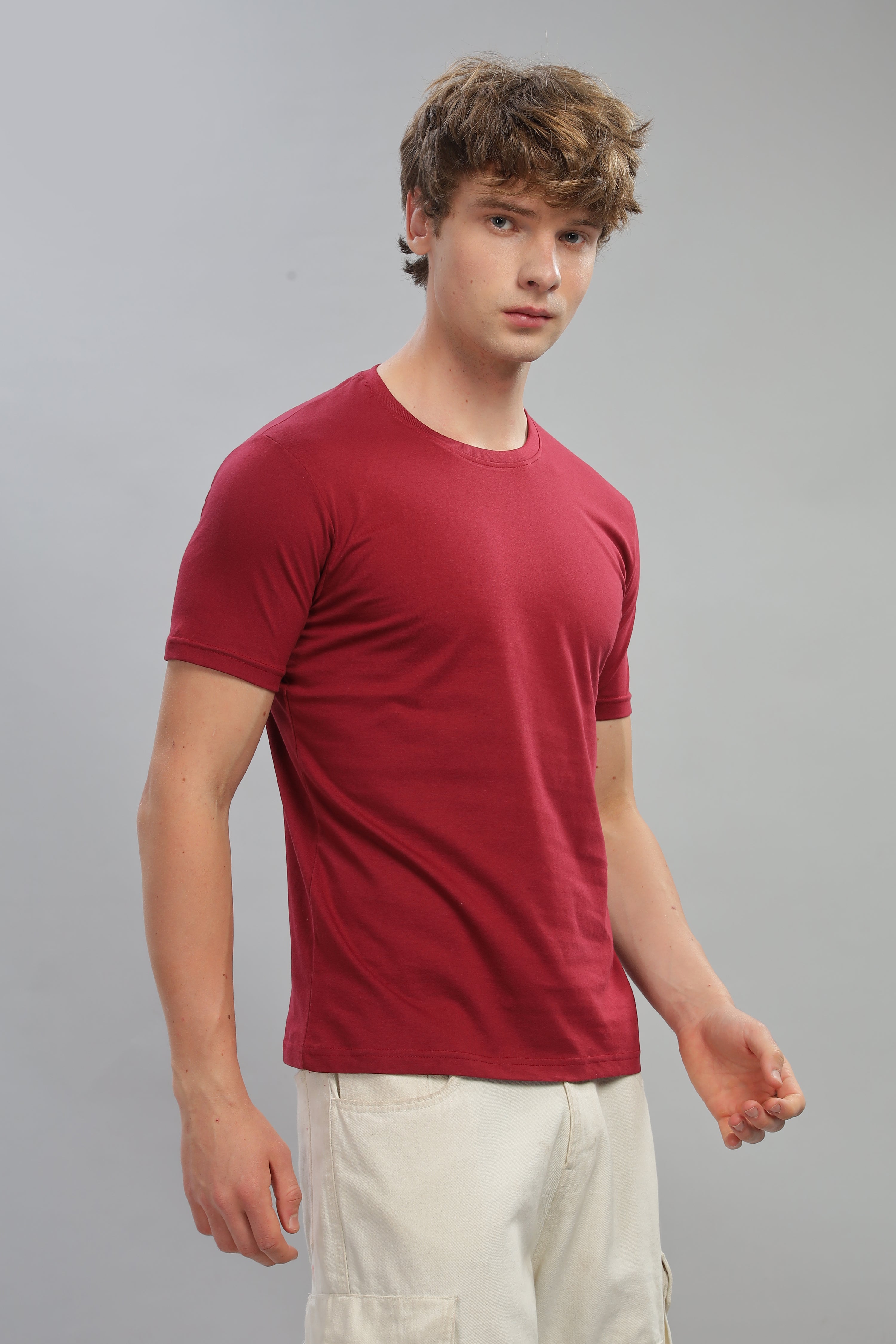 Spice Wardrobe Men’s Maroon Premium Cotton T-Shirt 100% Pure Cotton | Comfortable Regular Fit for Casual & Active Wear