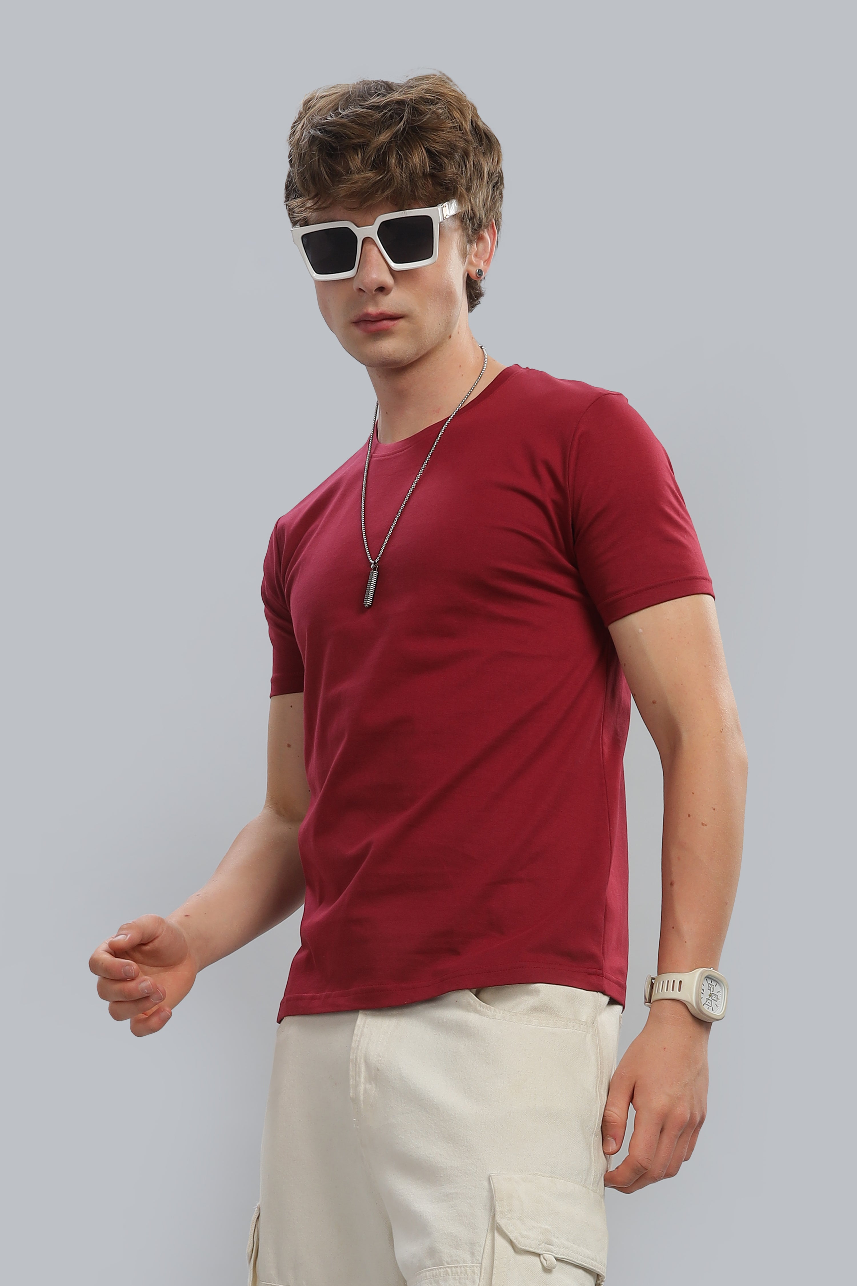 Spice Wardrobe Men’s Maroon Premium Cotton T-Shirt 100% Pure Cotton | Comfortable Regular Fit for Casual & Active Wear