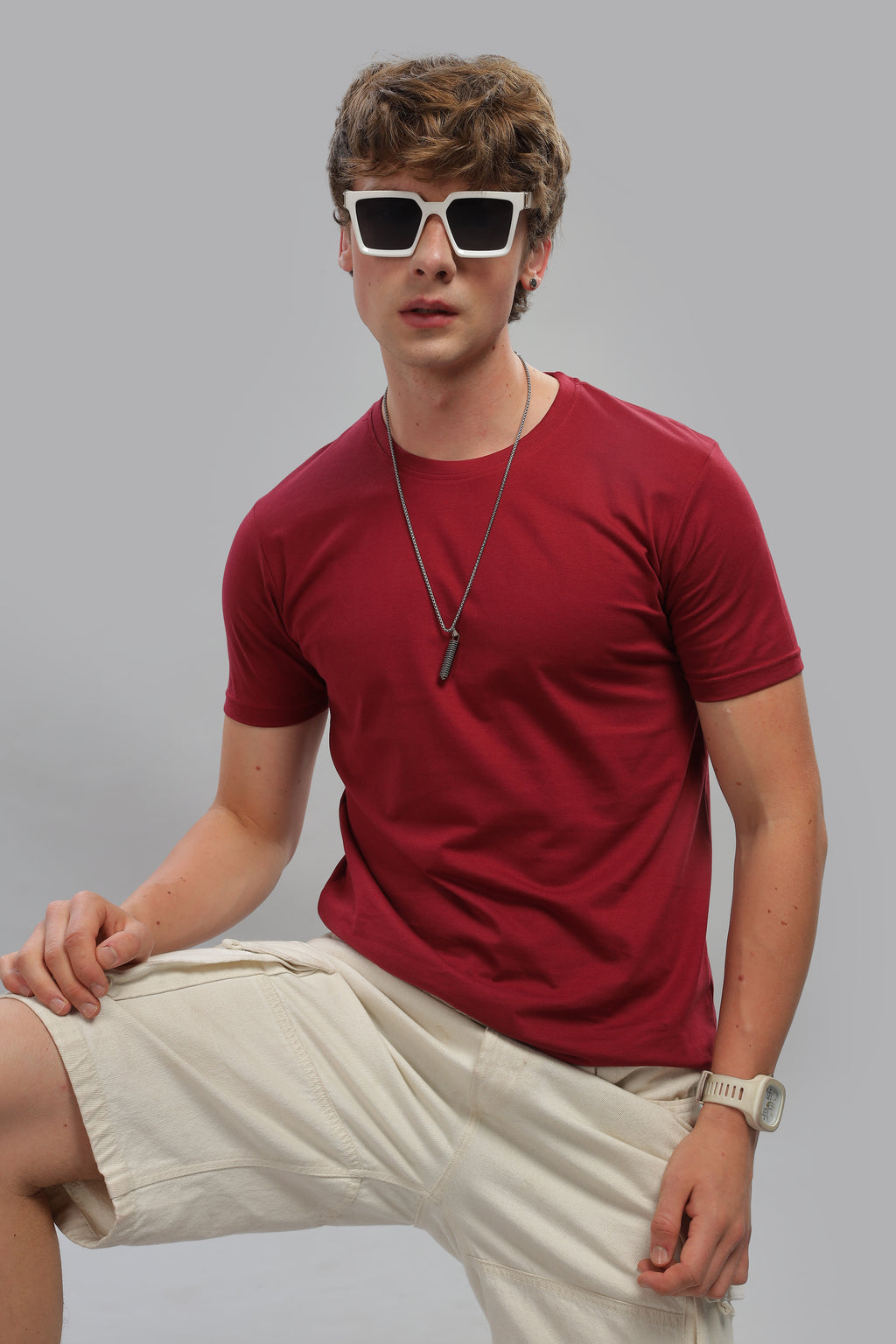 Spice Wardrobe Men’s Maroon Premium Cotton T-Shirt 100% Pure Cotton | Comfortable Regular Fit for Casual & Active Wear