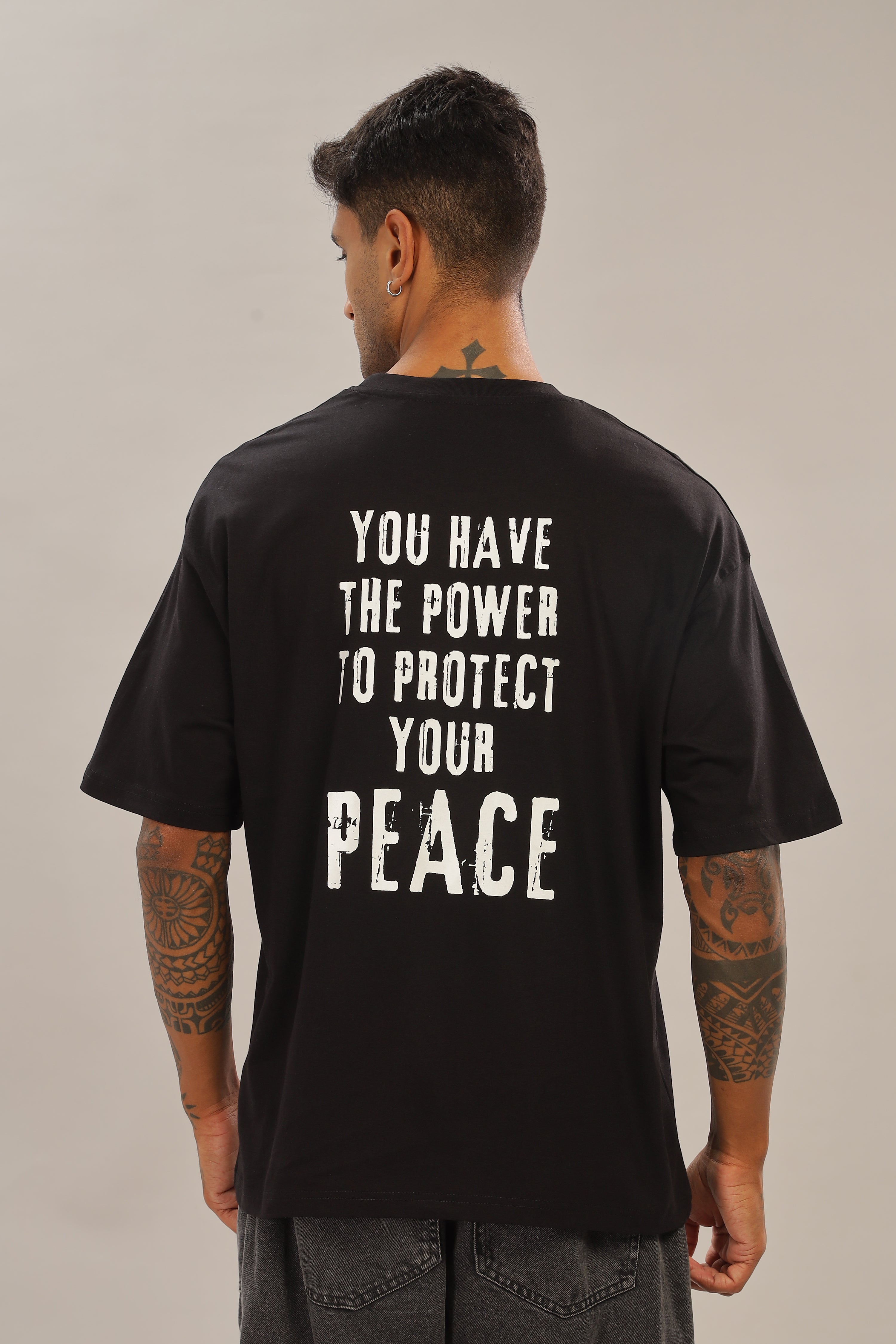 Spice Wardrobe Men Half Sleeve Oversized T-shirt, Round Neck Longline Drop Shoulder | Black Printed Relaxed Fit T-Shirt Cotton 180 GSM Fabric