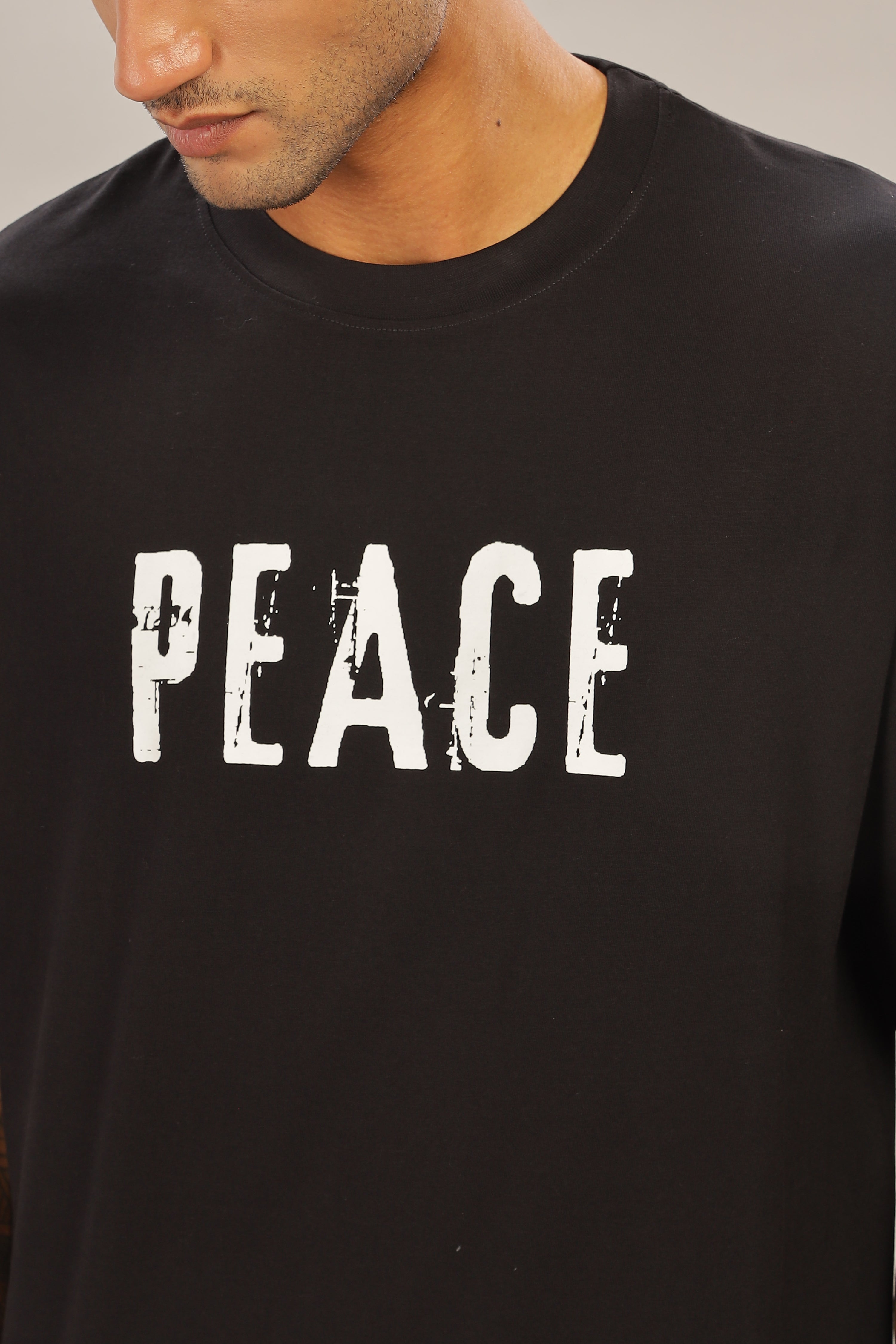 Spice Wardrobe Men Half Sleeve Oversized T-shirt, Round Neck Longline Drop Shoulder | Black Printed Relaxed Fit T-Shirt Cotton 180 GSM Fabric