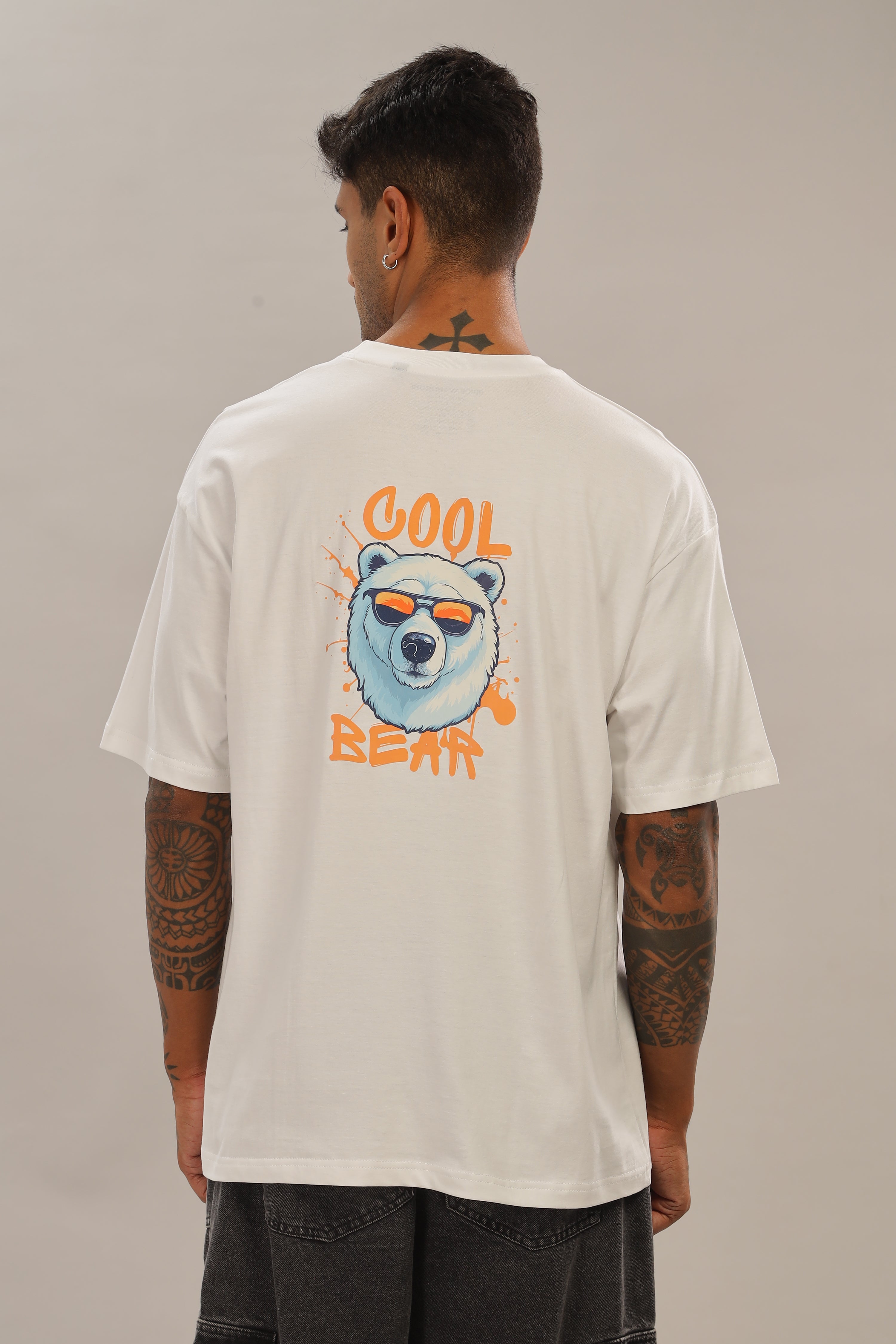 Spice Wardrobe Men Half Sleeve Oversized T-shirt, Round Neck Longline Drop Shoulder | White  Printed Relaxed Fit T-Shirt Cotton 180 GSM Fabric