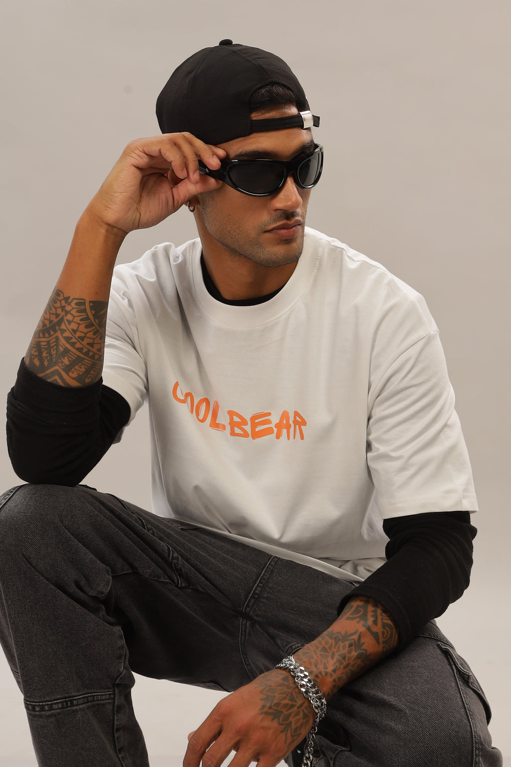 Spice Wardrobe Men Half Sleeve Oversized T-shirt, Round Neck Longline Drop Shoulder | White  Printed Relaxed Fit T-Shirt Cotton 180 GSM Fabric