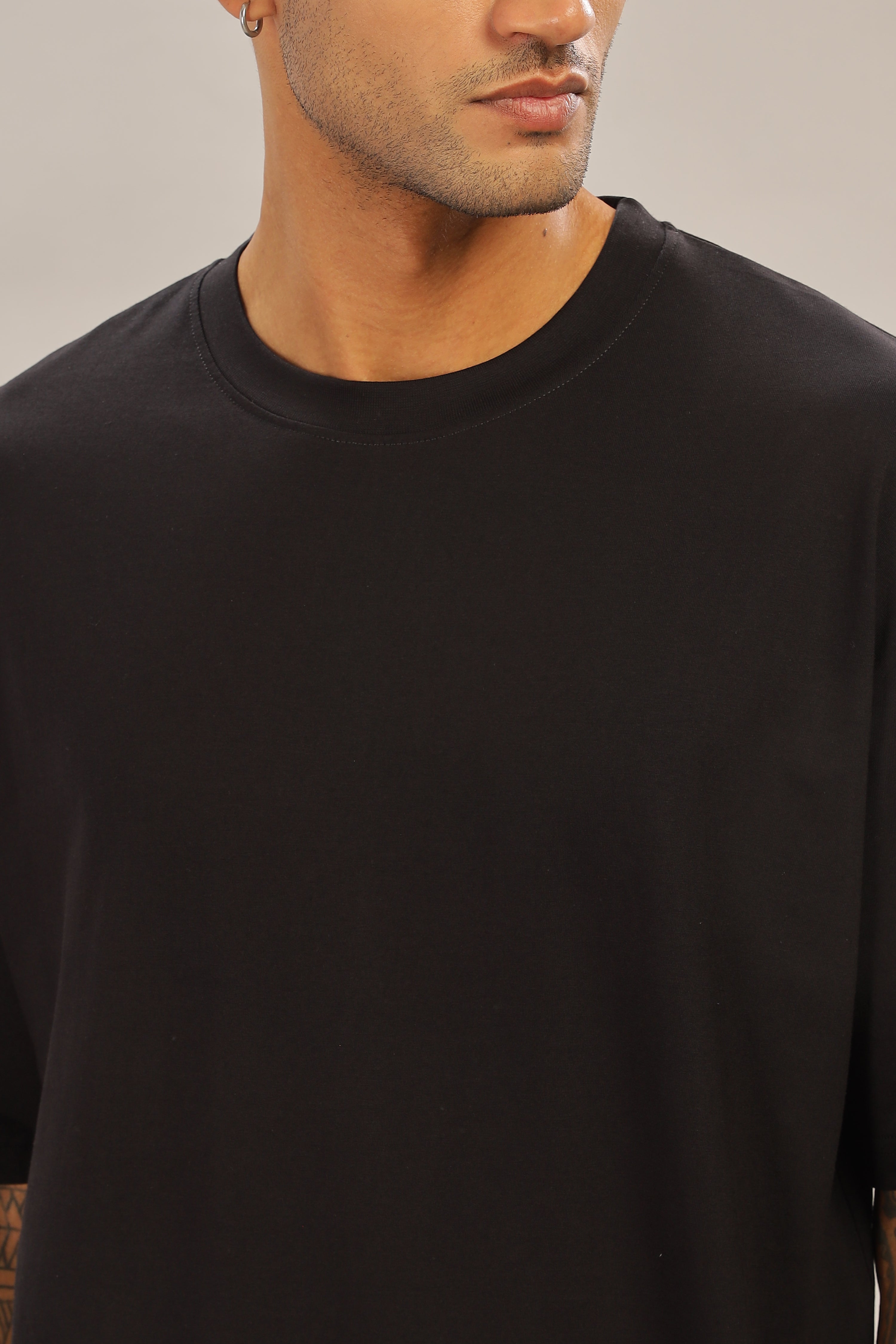 Spice Wardrobe Men Half Sleeve Oversized T-shirt, Round Neck Longline Drop Shoulder | Plain Black Relaxed Fit T-Shirt 100% Cotton 180 GSM Fabric (Copy)