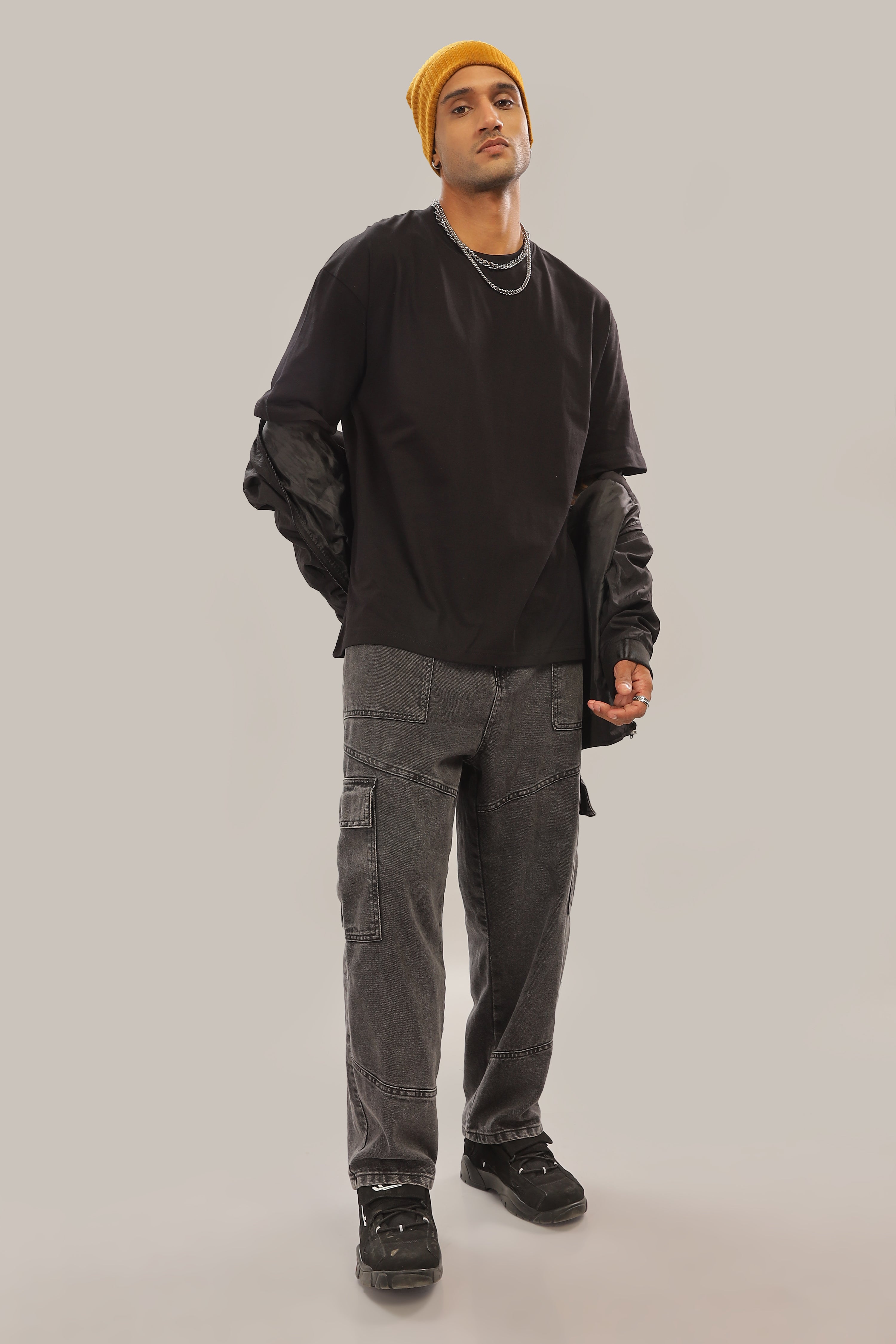 Spice Wardrobe Men Half Sleeve Oversized T-shirt, Round Neck Longline Drop Shoulder | Plain Black Relaxed Fit T-Shirt 100% Cotton 180 GSM Fabric (Copy)