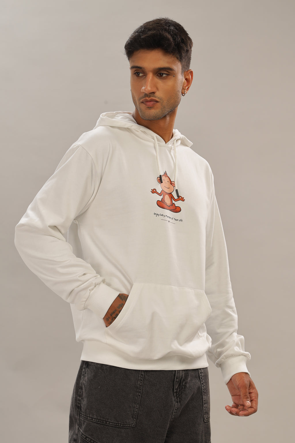 Spice Wardrobe White Printed Hoodie for Men/Women || Casual Regular Wear Printed Solid Cotton Fleece Hoodie Sweatshirt
