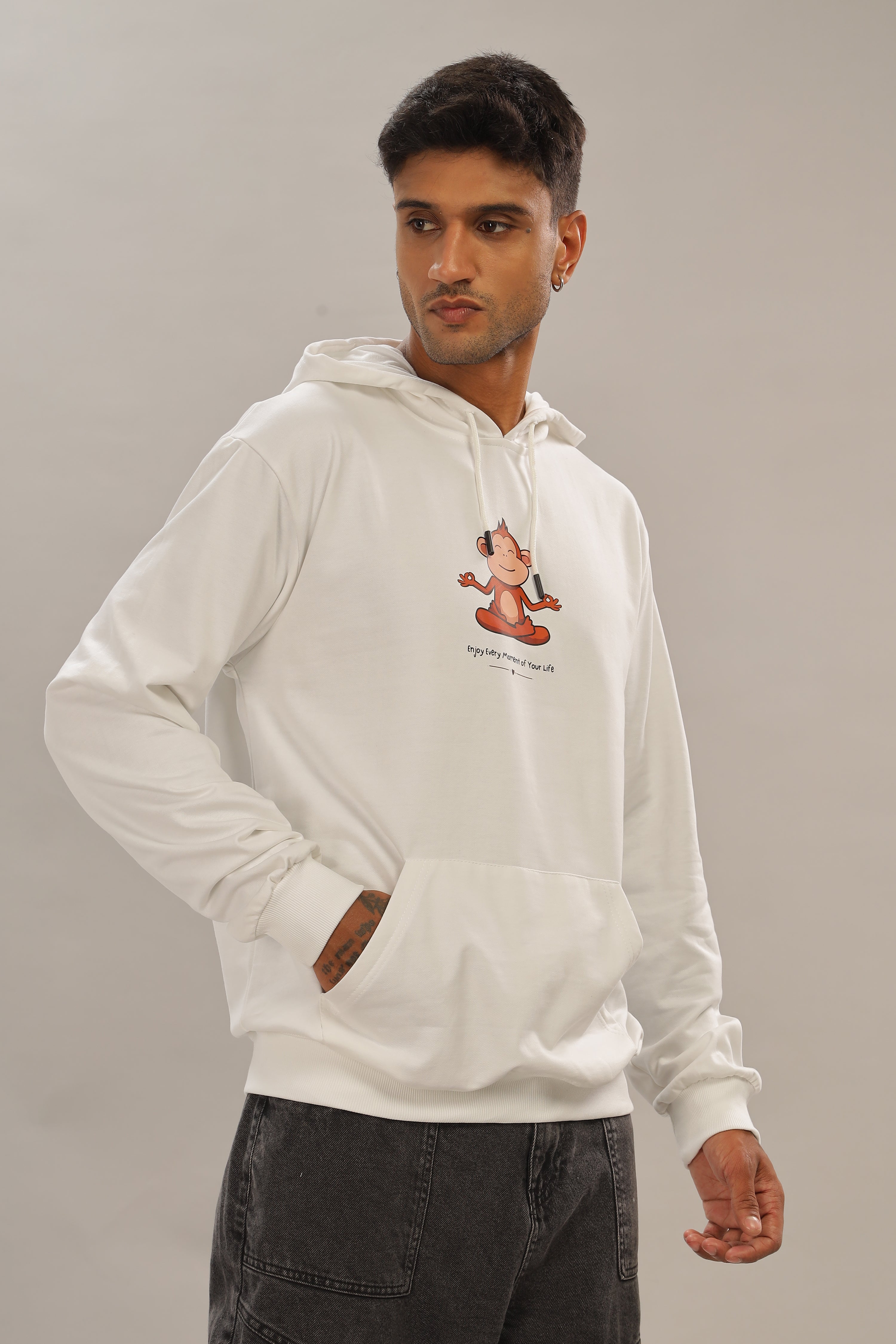 Spice Wardrobe White Printed Hoodie for Men/Women || Casual Regular Wear Printed Solid Cotton Fleece Hoodie Sweatshirt