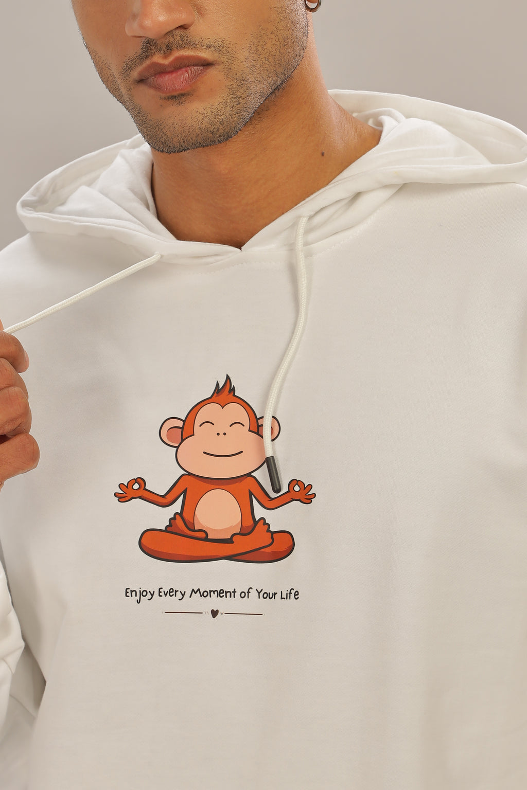 Spice Wardrobe White Printed Hoodie for Men/Women || Casual Regular Wear Printed Solid Cotton Fleece Hoodie Sweatshirt