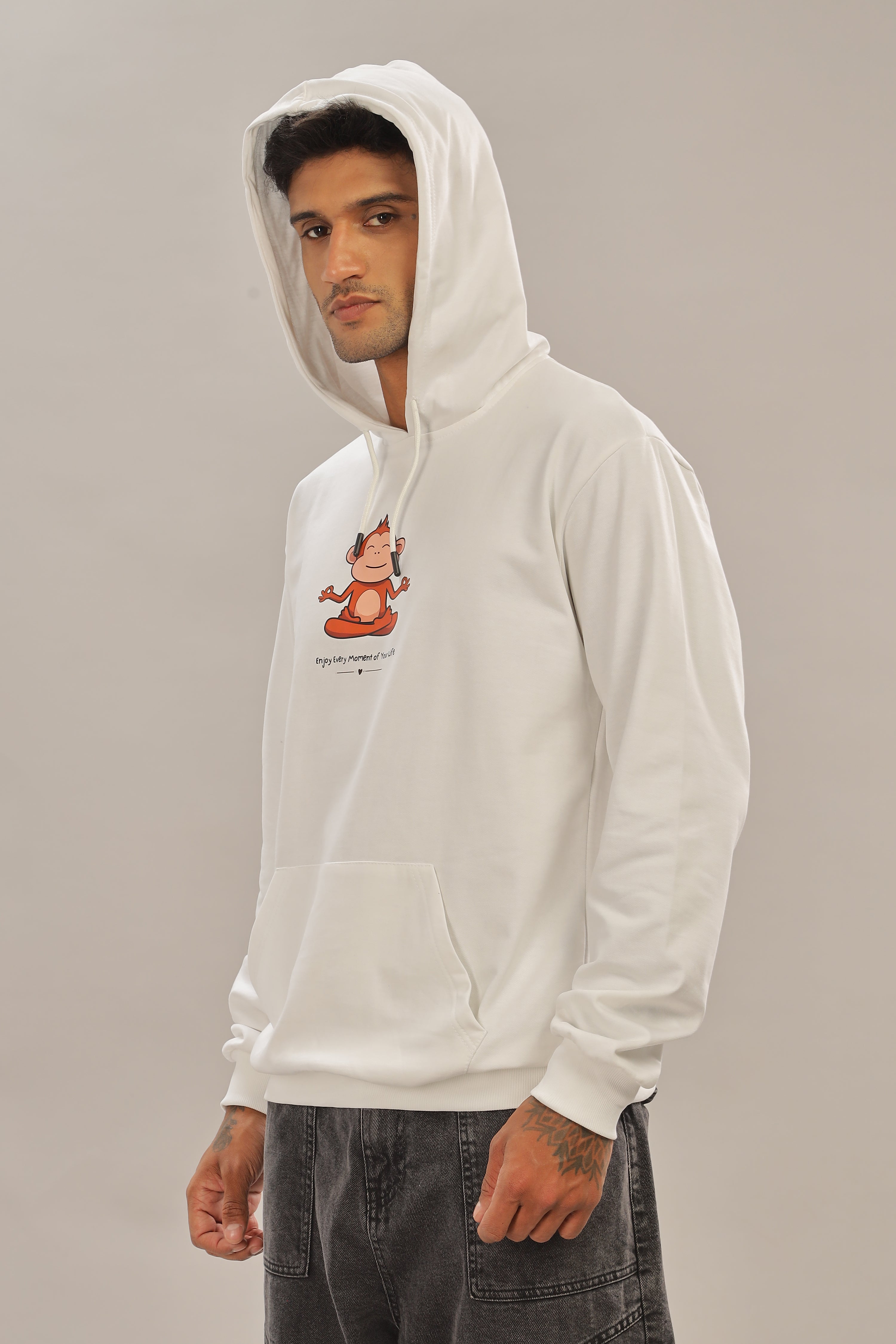 Spice Wardrobe White Printed Hoodie for Men/Women || Casual Regular Wear Printed Solid Cotton Fleece Hoodie Sweatshirt