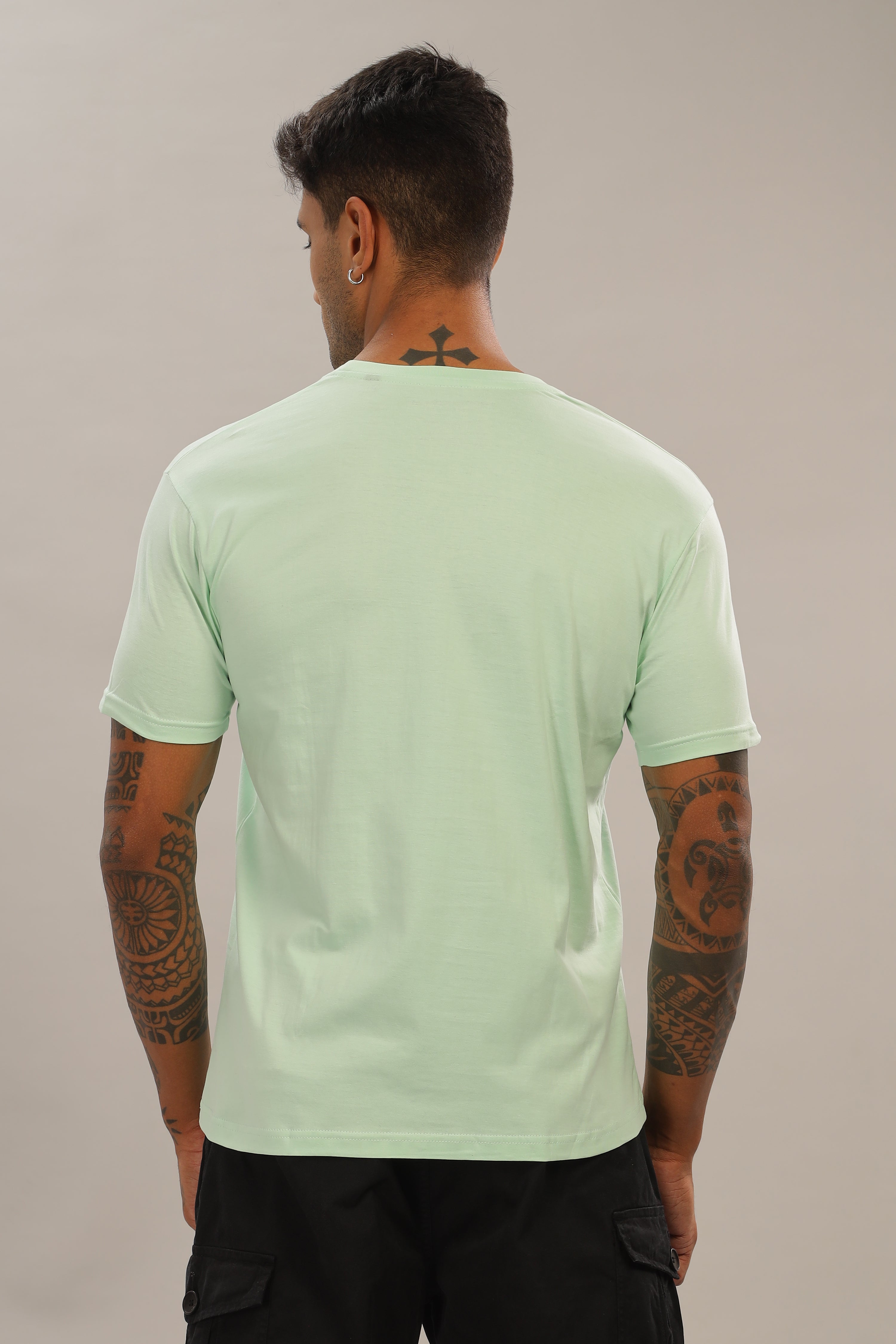 Spice Wardrobe Men’s Mint Green Cotton T-Shirt 100% Pure Cotton | Comfortable Regular Fit for Casual & Active Wear