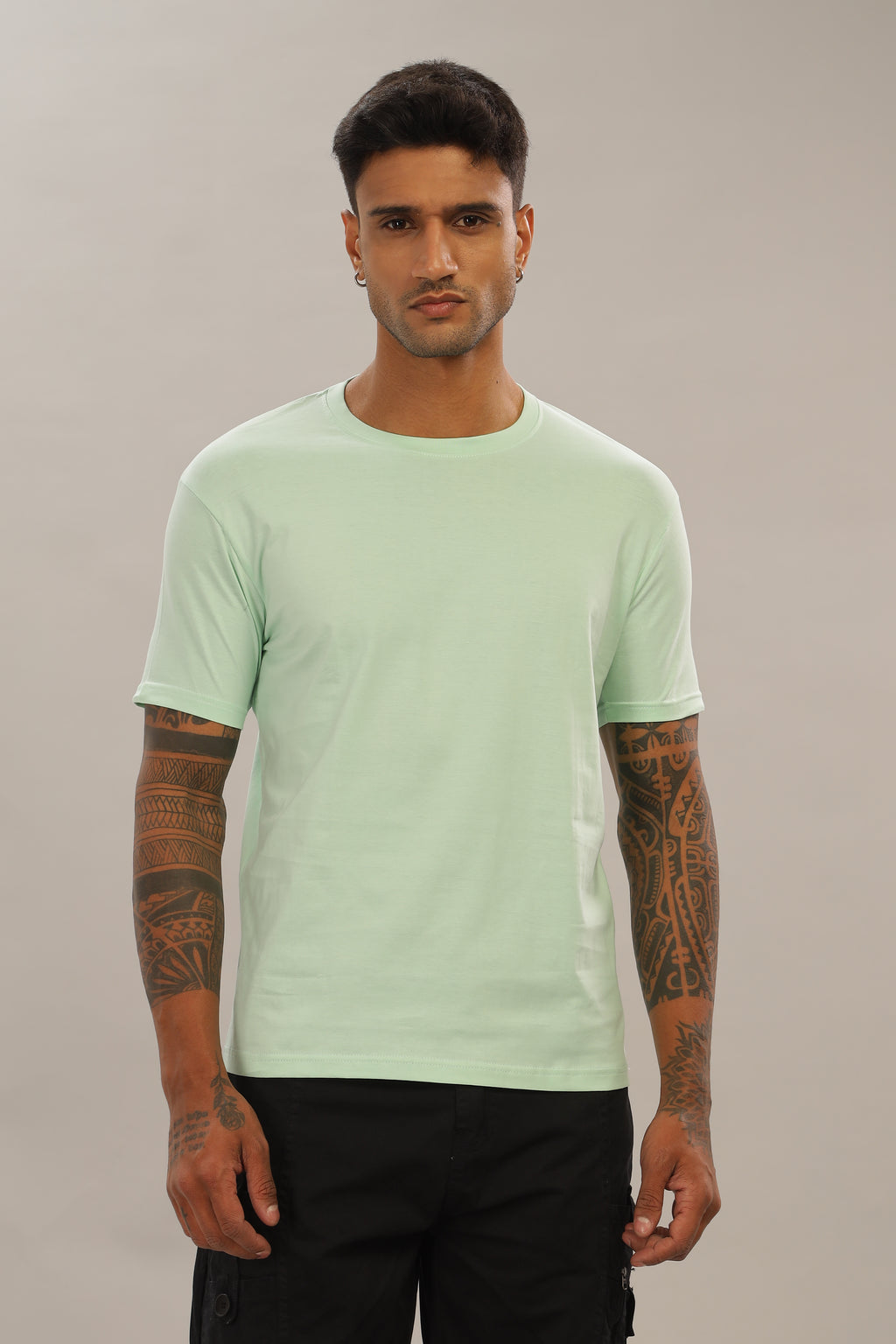 Spice Wardrobe Men’s Mint Green Cotton T-Shirt 100% Pure Cotton | Comfortable Regular Fit for Casual & Active Wear