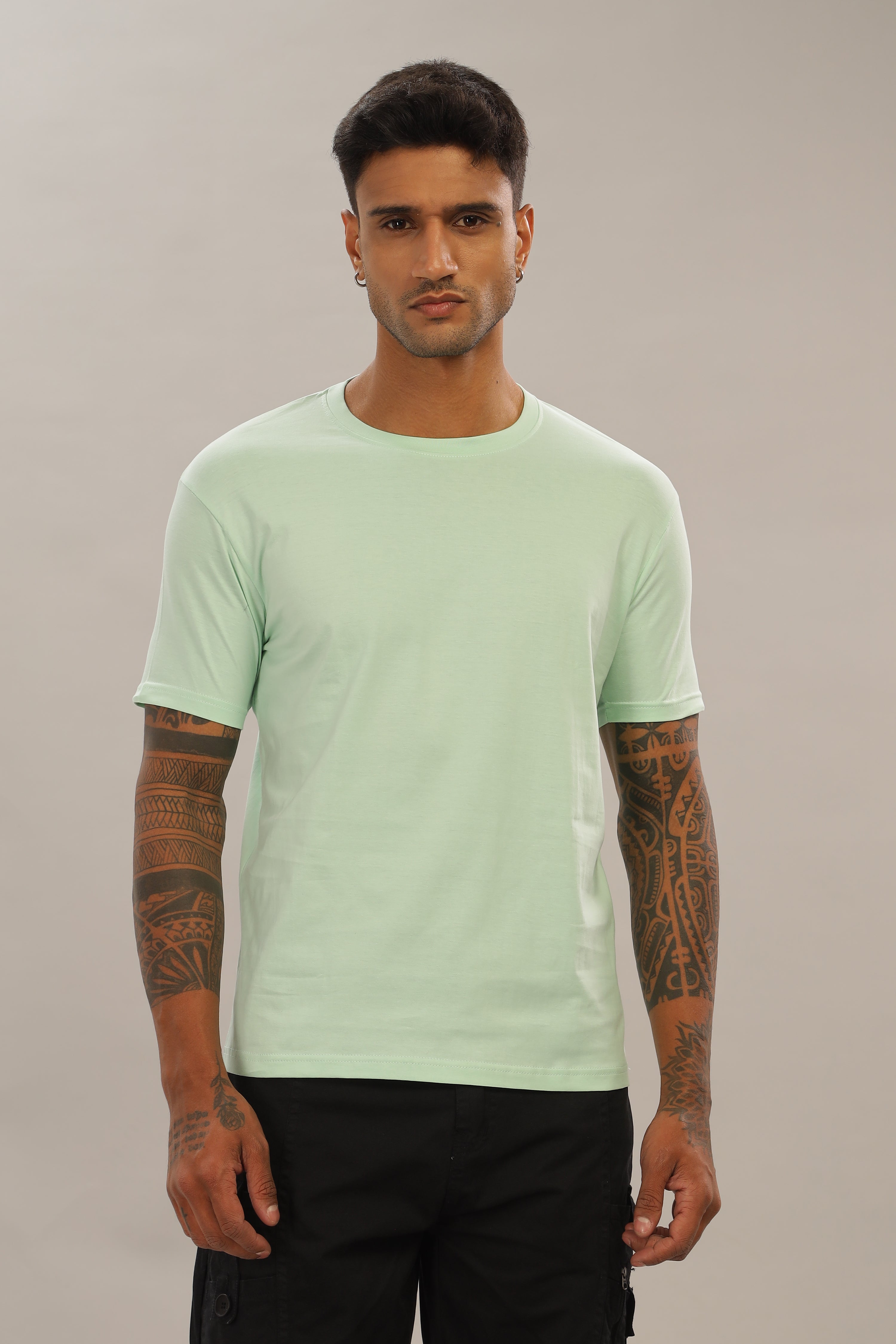 Spice Wardrobe Men’s Mint Green Cotton T-Shirt 100% Pure Cotton | Comfortable Regular Fit for Casual & Active Wear