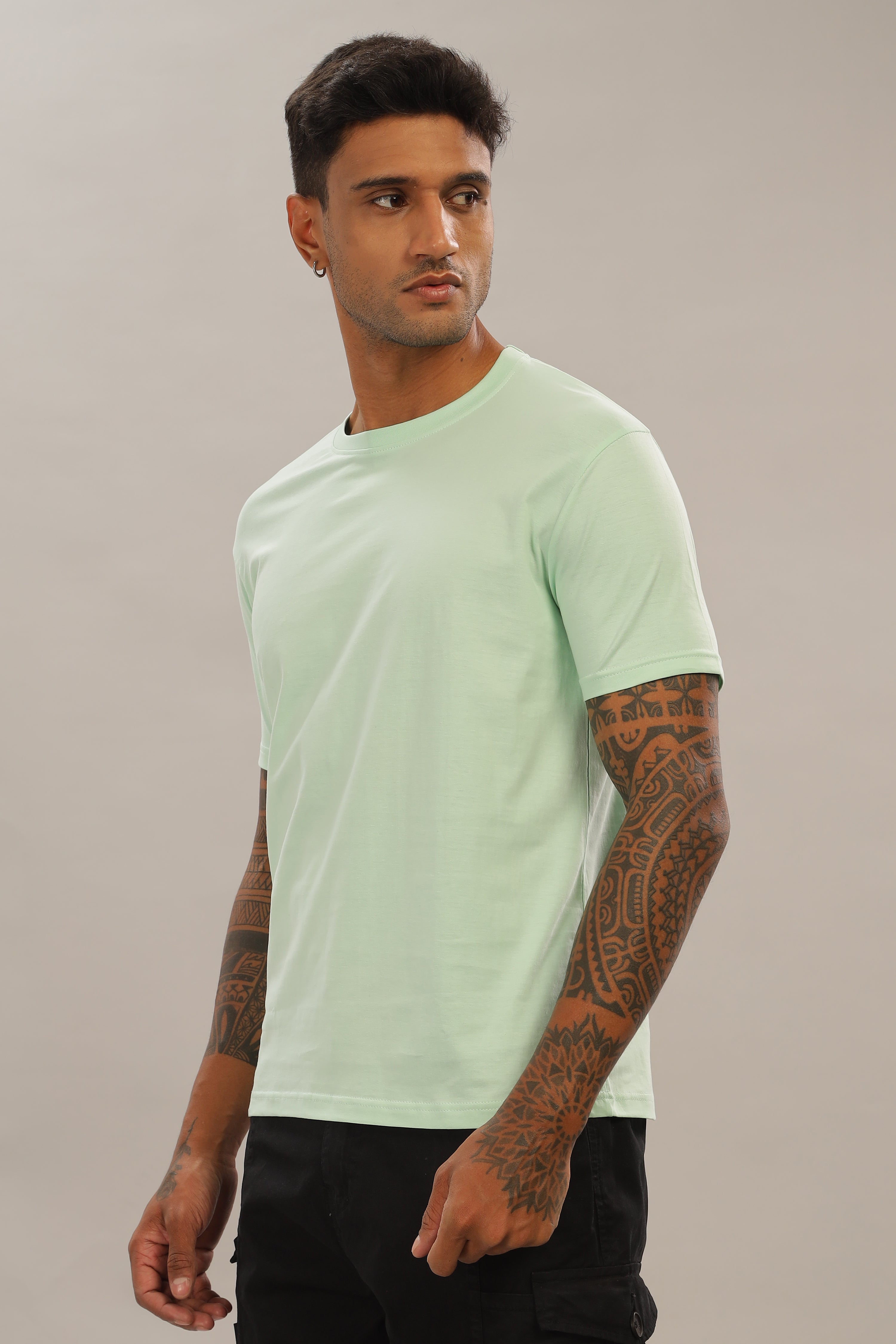 Spice Wardrobe Men’s Mint Green Cotton T-Shirt 100% Pure Cotton | Comfortable Regular Fit for Casual & Active Wear