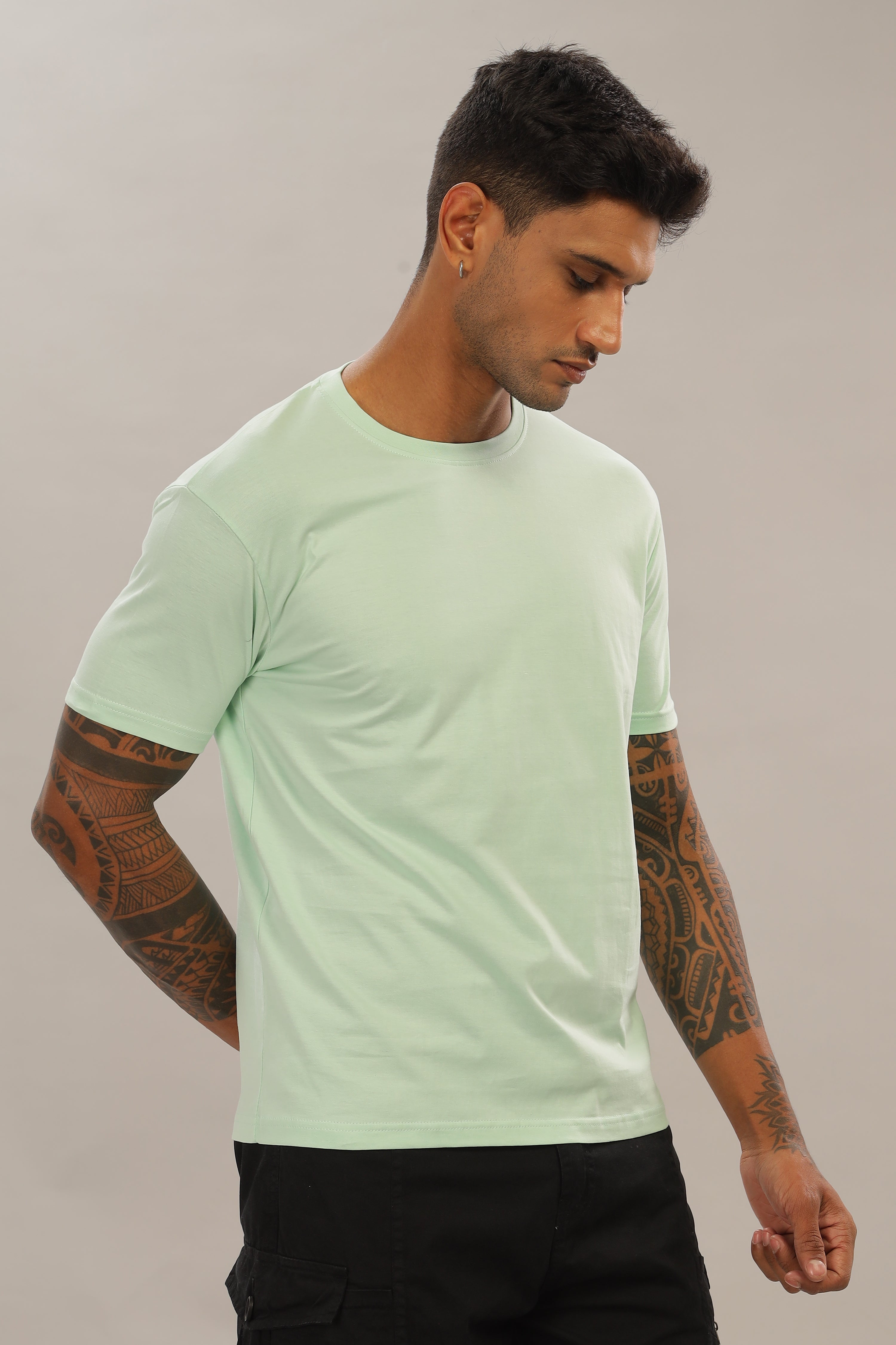 Spice Wardrobe Men’s Mint Green Cotton T-Shirt 100% Pure Cotton | Comfortable Regular Fit for Casual & Active Wear