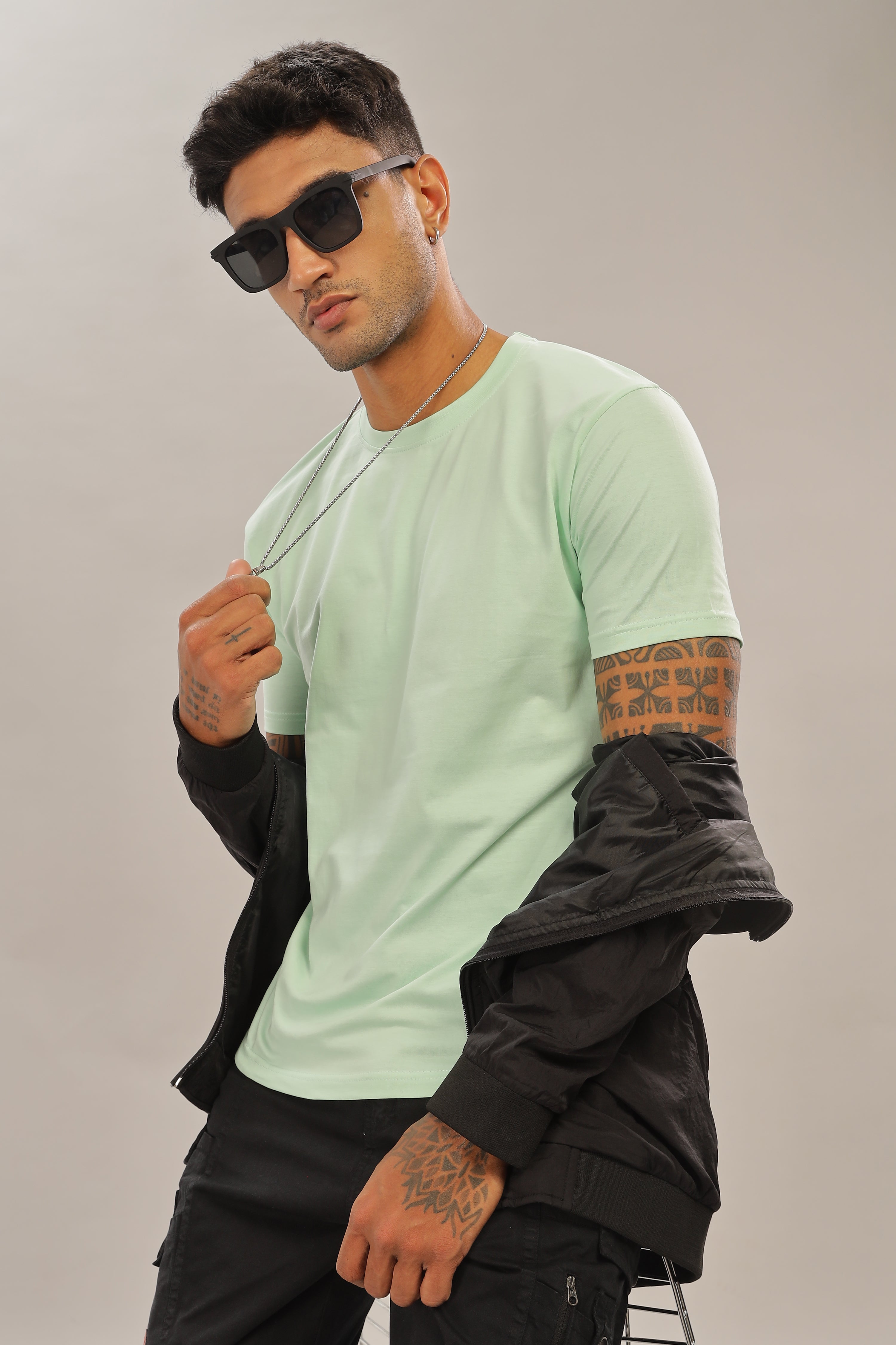 Spice Wardrobe Men’s Mint Green Cotton T-Shirt 100% Pure Cotton | Comfortable Regular Fit for Casual & Active Wear