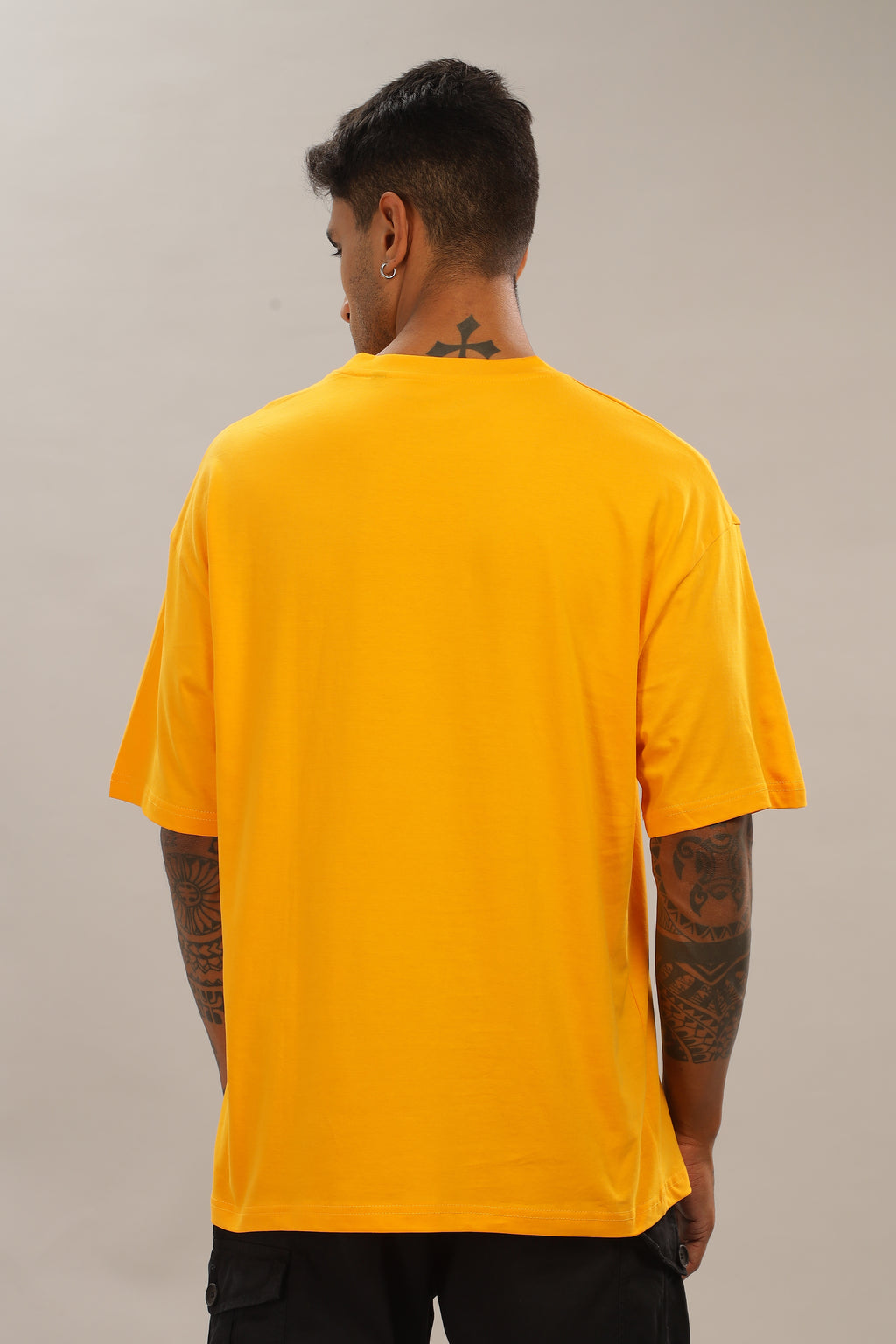 Spice Wardrobe Men Half Sleeve Oversized T-shirt, Round Neck Longline Drop Shoulder | Plain Yellow Relaxed Fit T-Shirt 100% Cotton 180 GSM Fabric