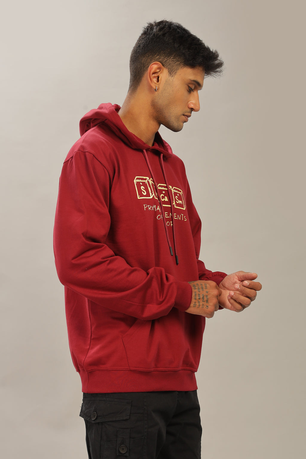 Spice Wardrobe Maroon Printed Hoodie for Men/Women || Casual Regular Wear Printed Solid Cotton Fleece Hoodie Sweatshirt