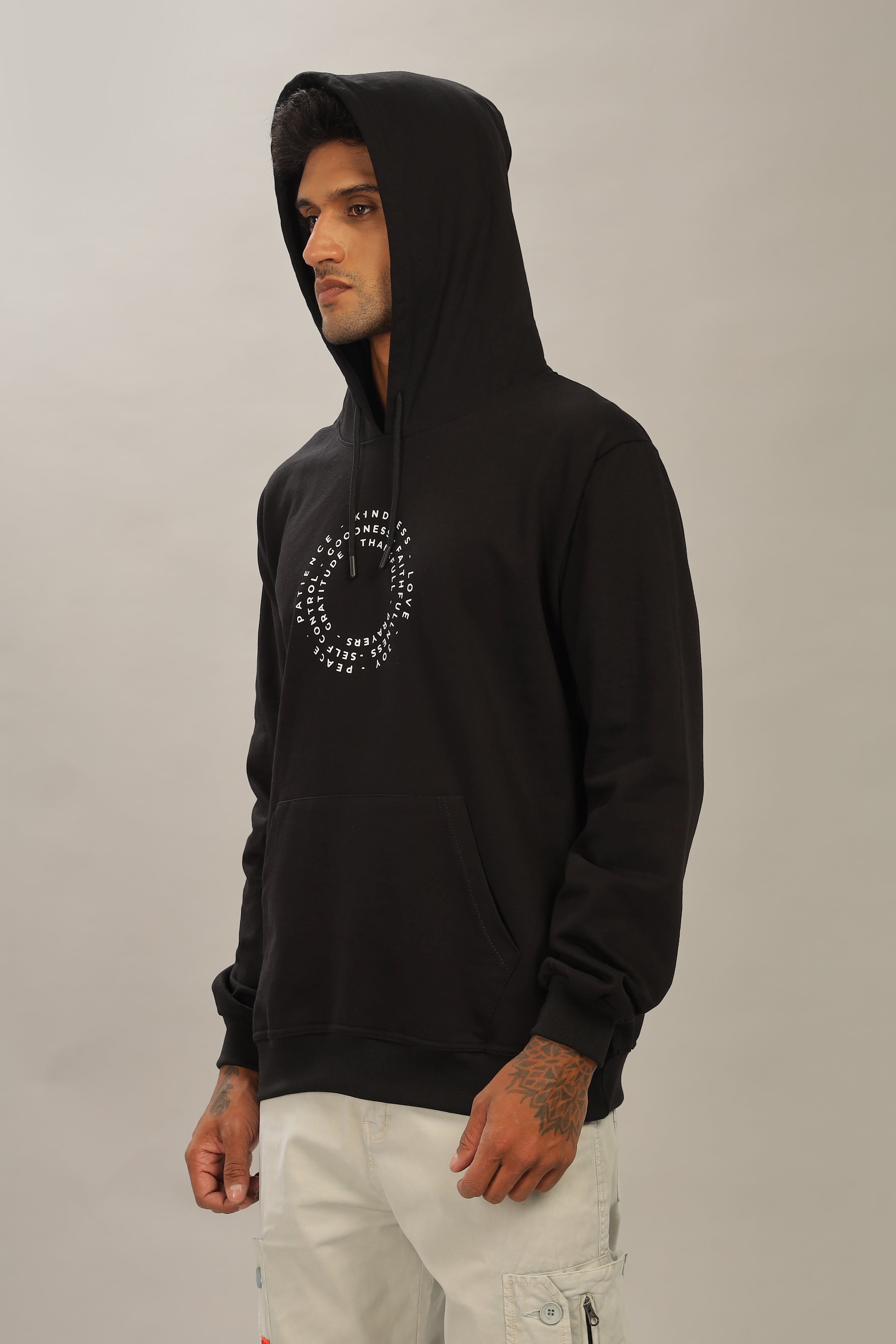 Spice Wardrobe Black Printed Hoodie for Men/Women || Casual Regular Wear Printed Solid Cotton Fleece Hoodie Sweatshirt