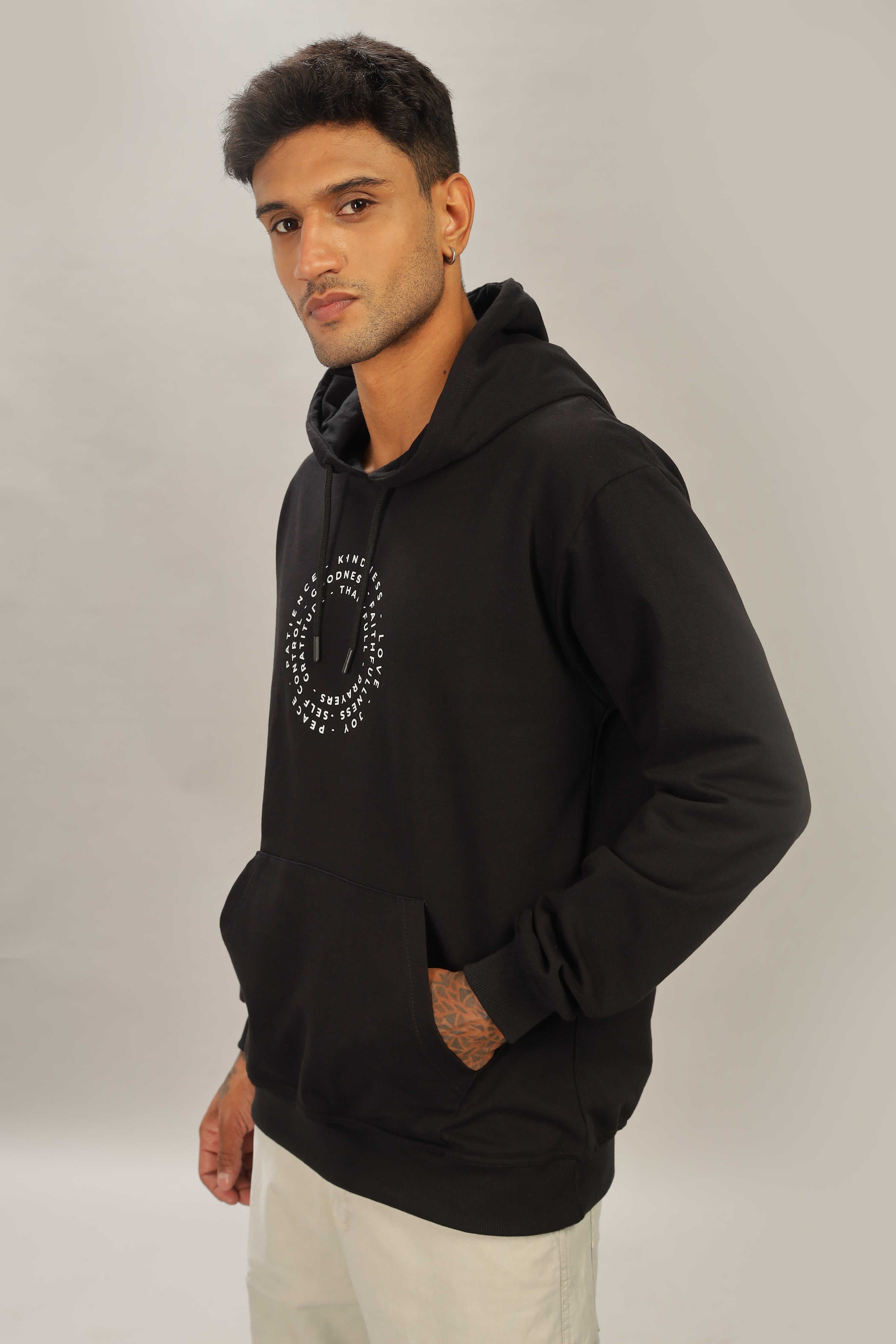 Spice Wardrobe Black Printed Hoodie for Men/Women || Casual Regular Wear Printed Solid Cotton Fleece Hoodie Sweatshirt