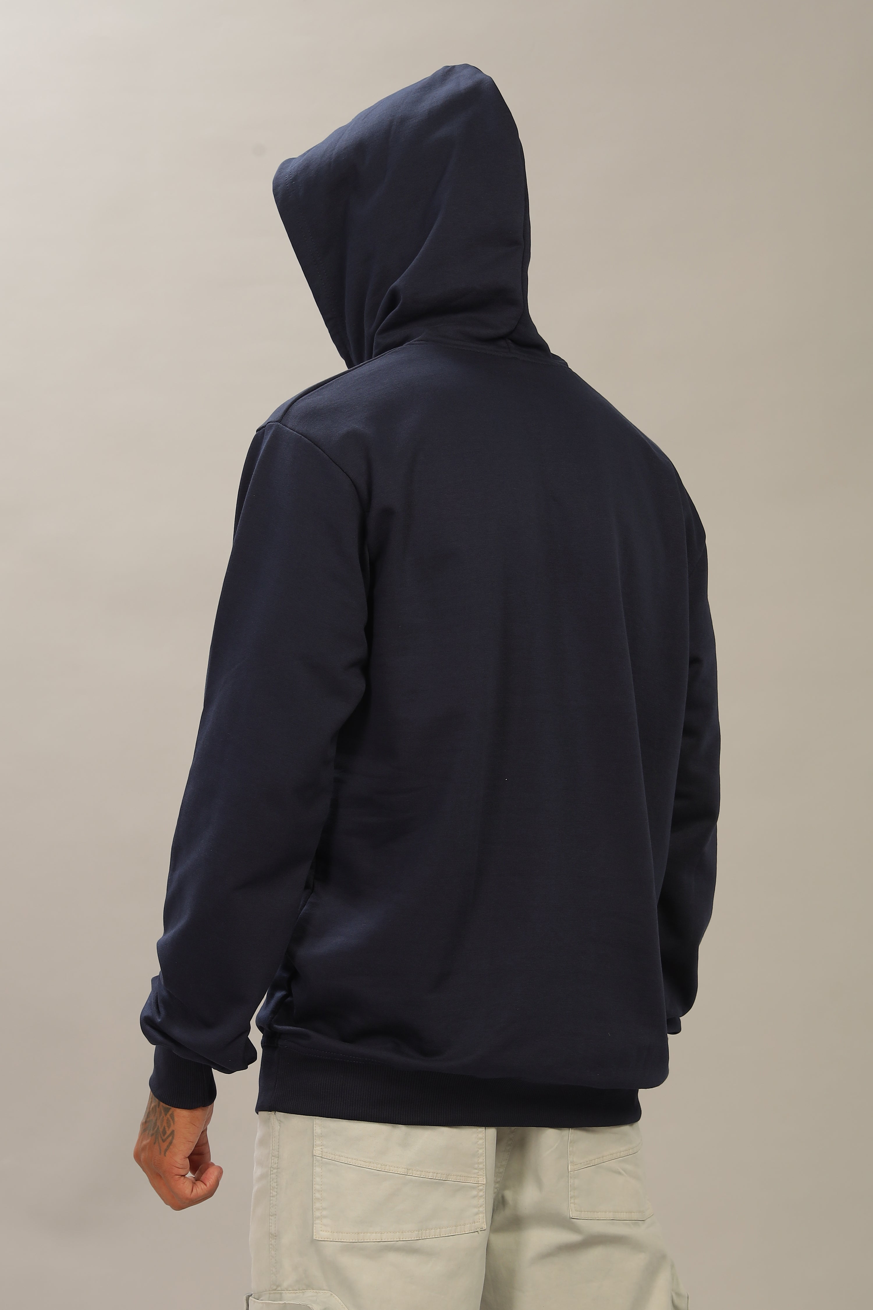 Spice Wardrobe Navy Blue Printed Hoodie for Men/Women || Casual Regular Wear Printed Solid Cotton Fleece Hoodie Sweatshirt