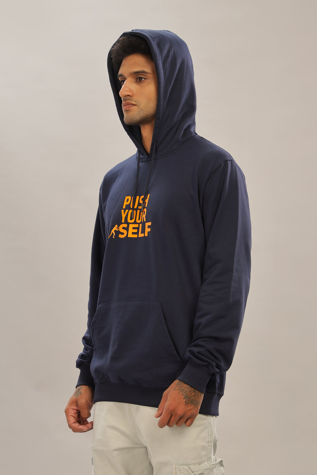 Spice Wardrobe Navy Blue Printed Hoodie for Men/Women || Casual Regular Wear Printed Solid Cotton Fleece Hoodie Sweatshirt