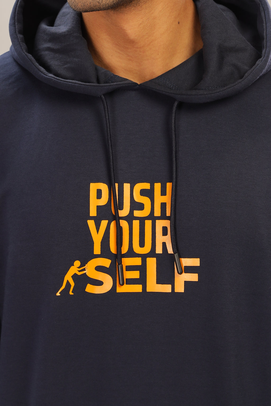 Spice Wardrobe Navy Blue Printed Hoodie for Men/Women || Casual Regular Wear Printed Solid Cotton Fleece Hoodie Sweatshirt