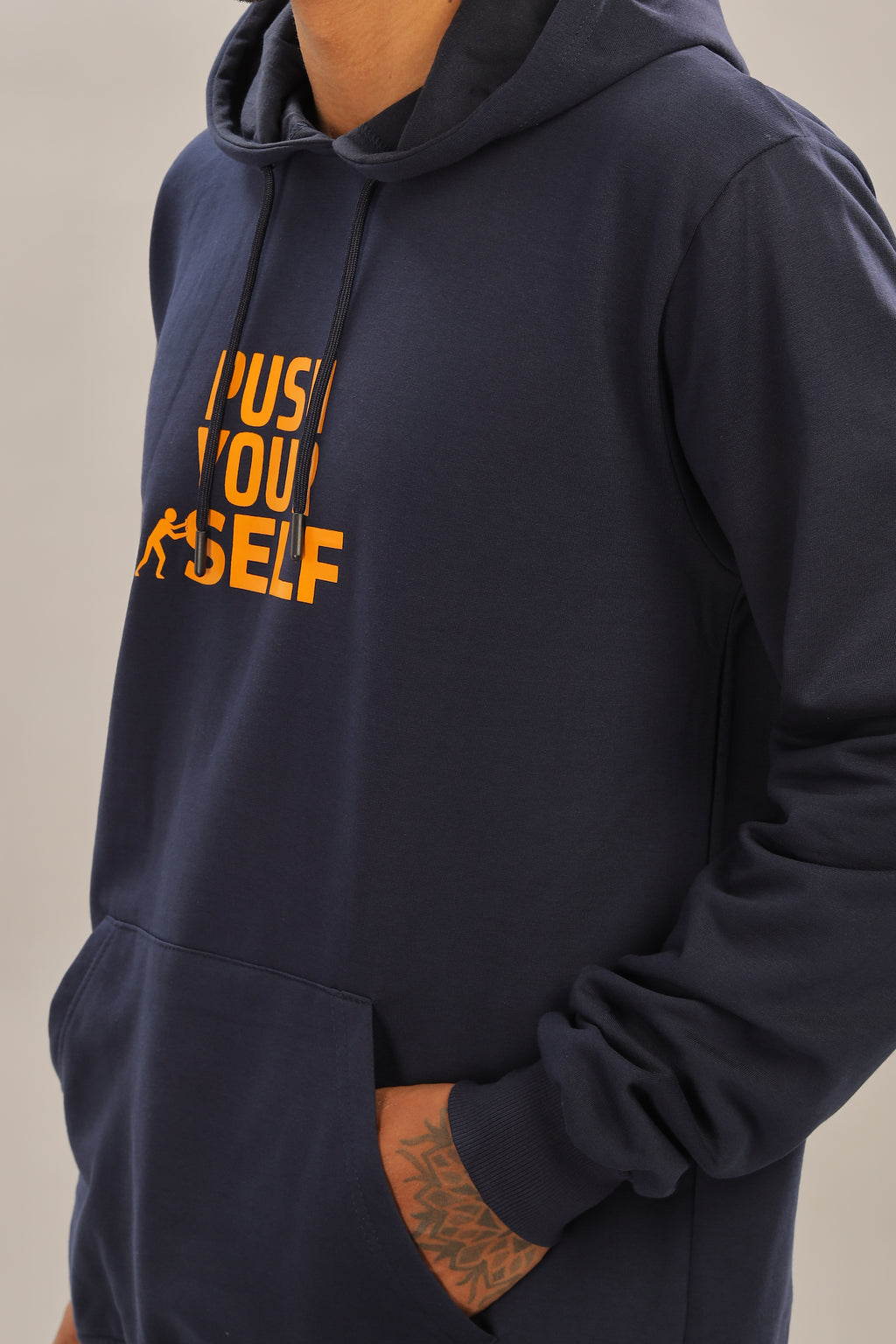 Spice Wardrobe Navy Blue Printed Hoodie for Men/Women || Casual Regular Wear Printed Solid Cotton Fleece Hoodie Sweatshirt