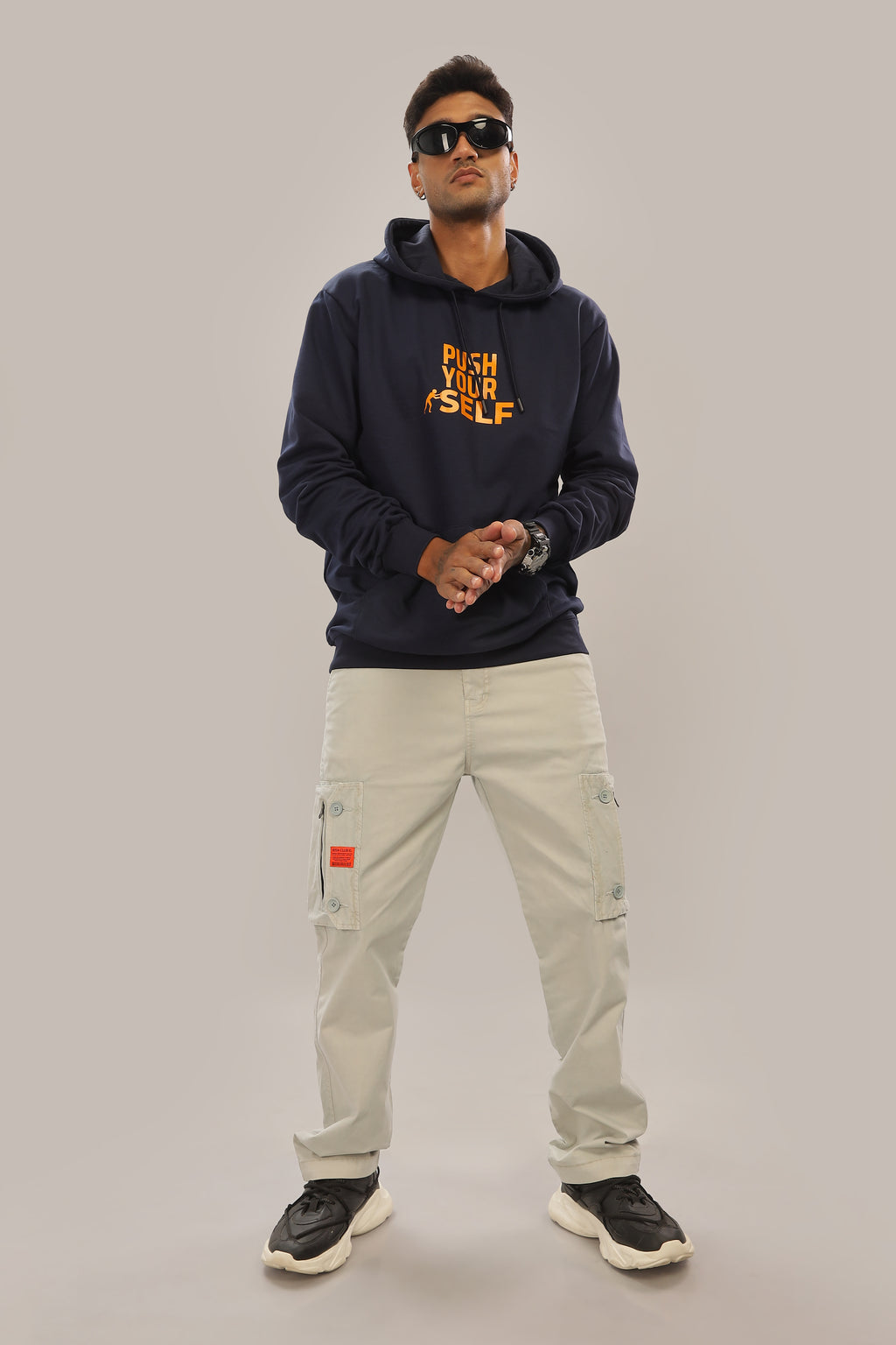 Spice Wardrobe Navy Blue Printed Hoodie for Men/Women || Casual Regular Wear Printed Solid Cotton Fleece Hoodie Sweatshirt