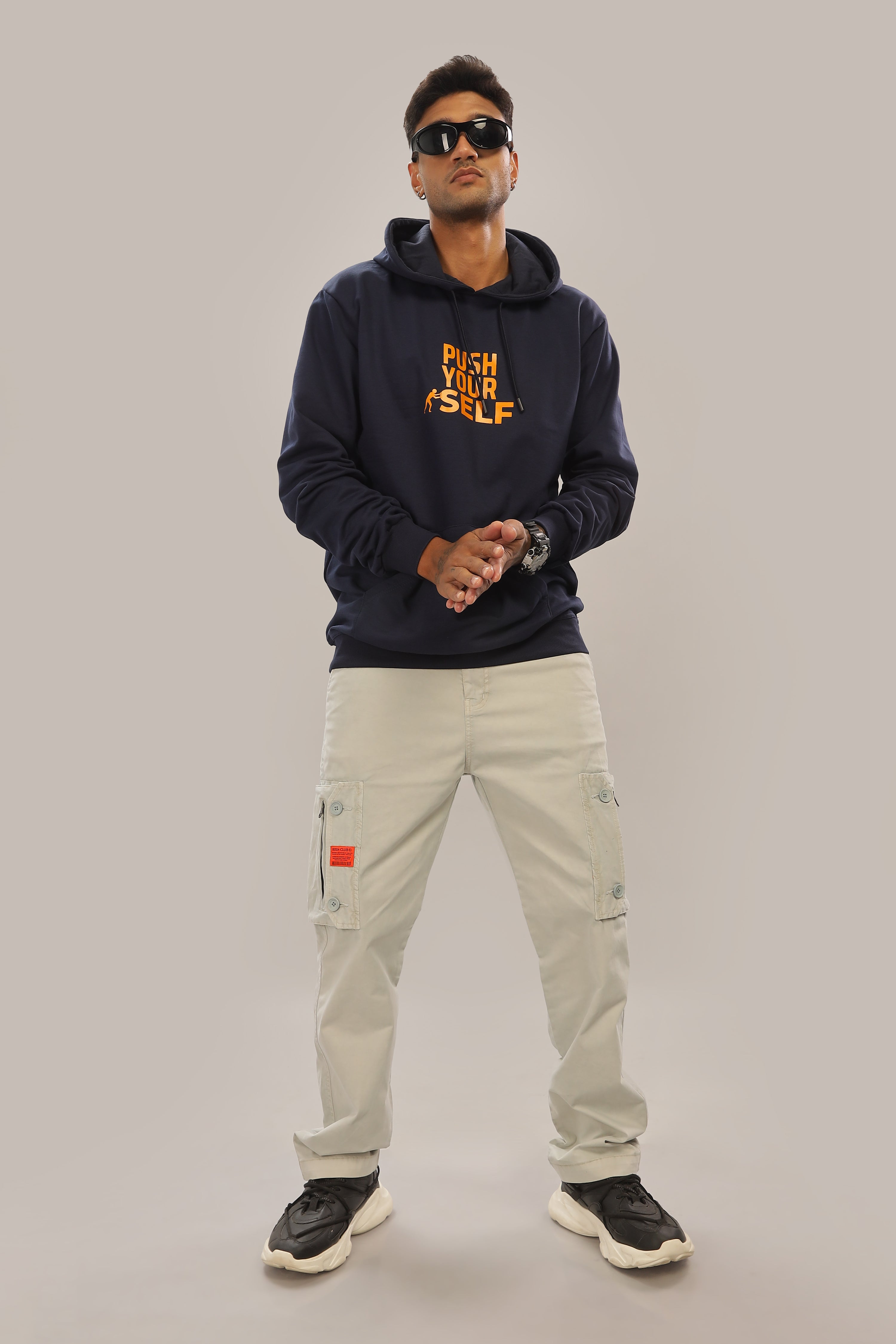 Spice Wardrobe Navy Blue Printed Hoodie for Men/Women || Casual Regular Wear Printed Solid Cotton Fleece Hoodie Sweatshirt