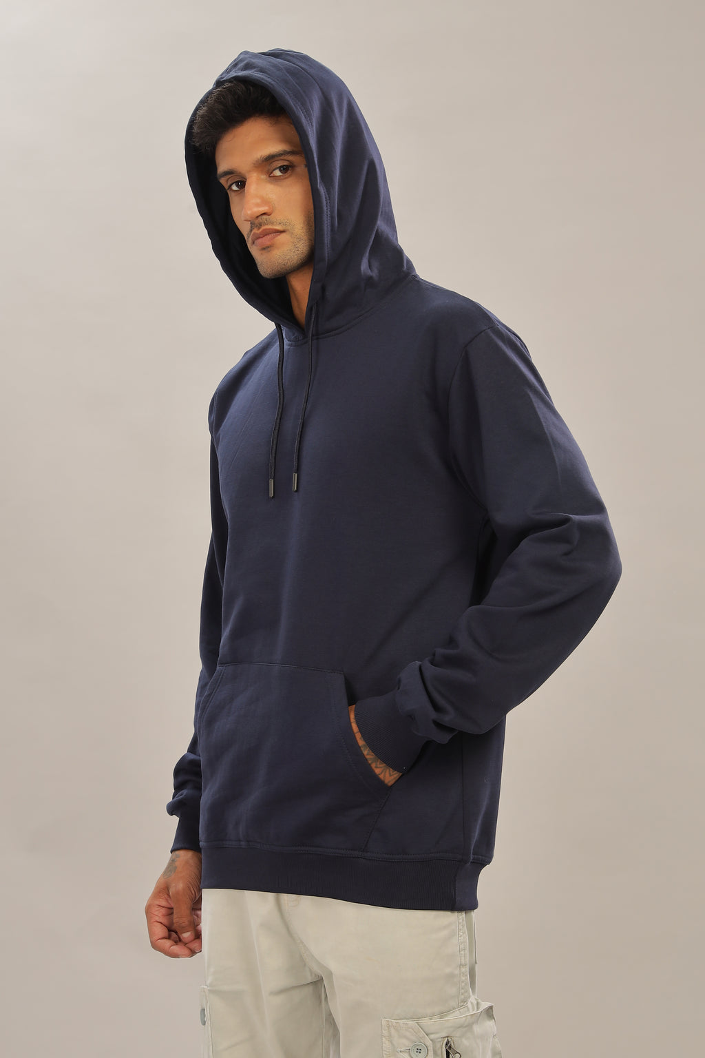 Spice Wardrobe Navy Blue Plain Hoodie for Men/Women || Casual Regular Wear Plain Solid Cotton Fleece Hoodie Sweatshirt