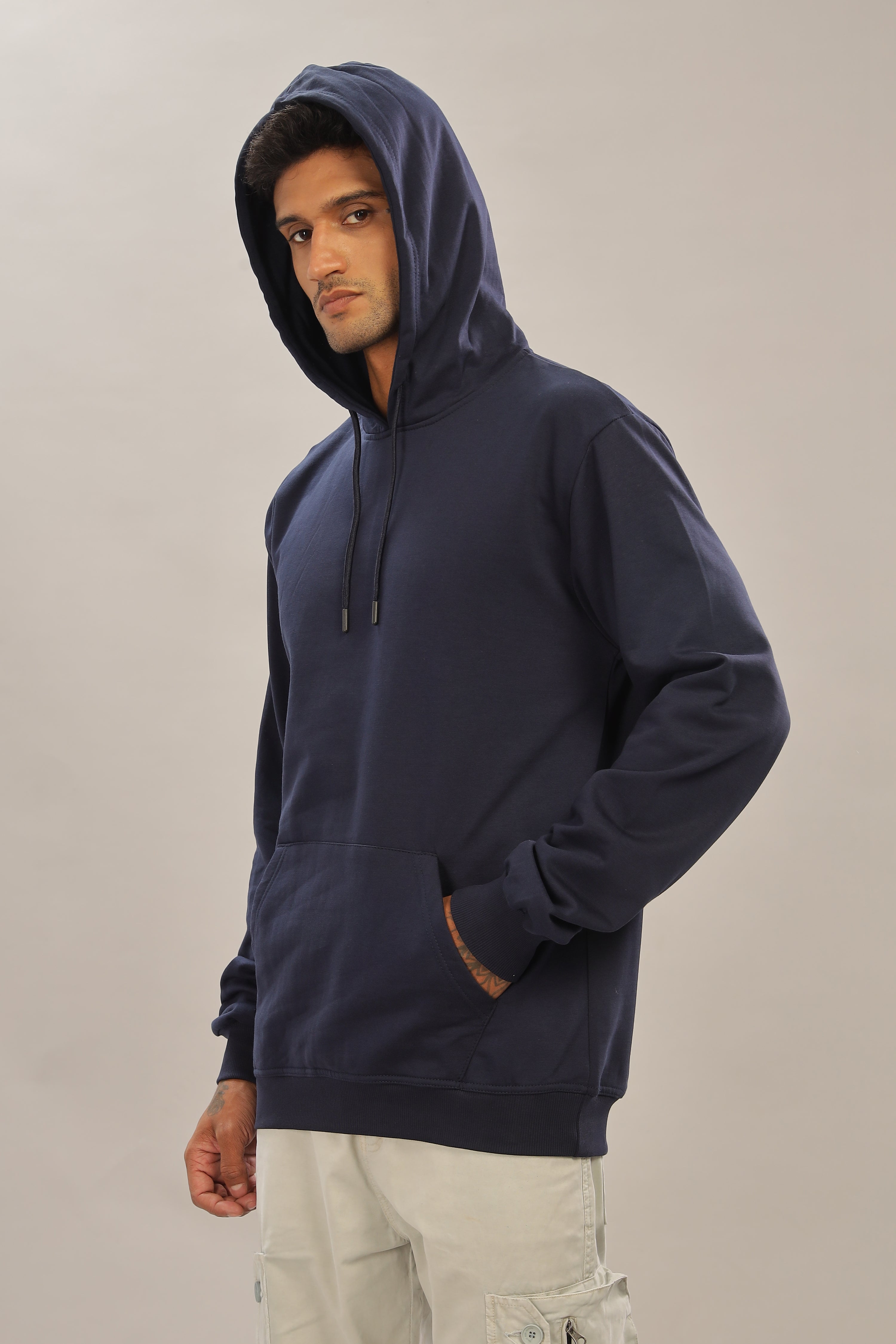 Spice Wardrobe Navy Blue Plain Hoodie for Men/Women || Casual Regular Wear Plain Solid Cotton Fleece Hoodie Sweatshirt