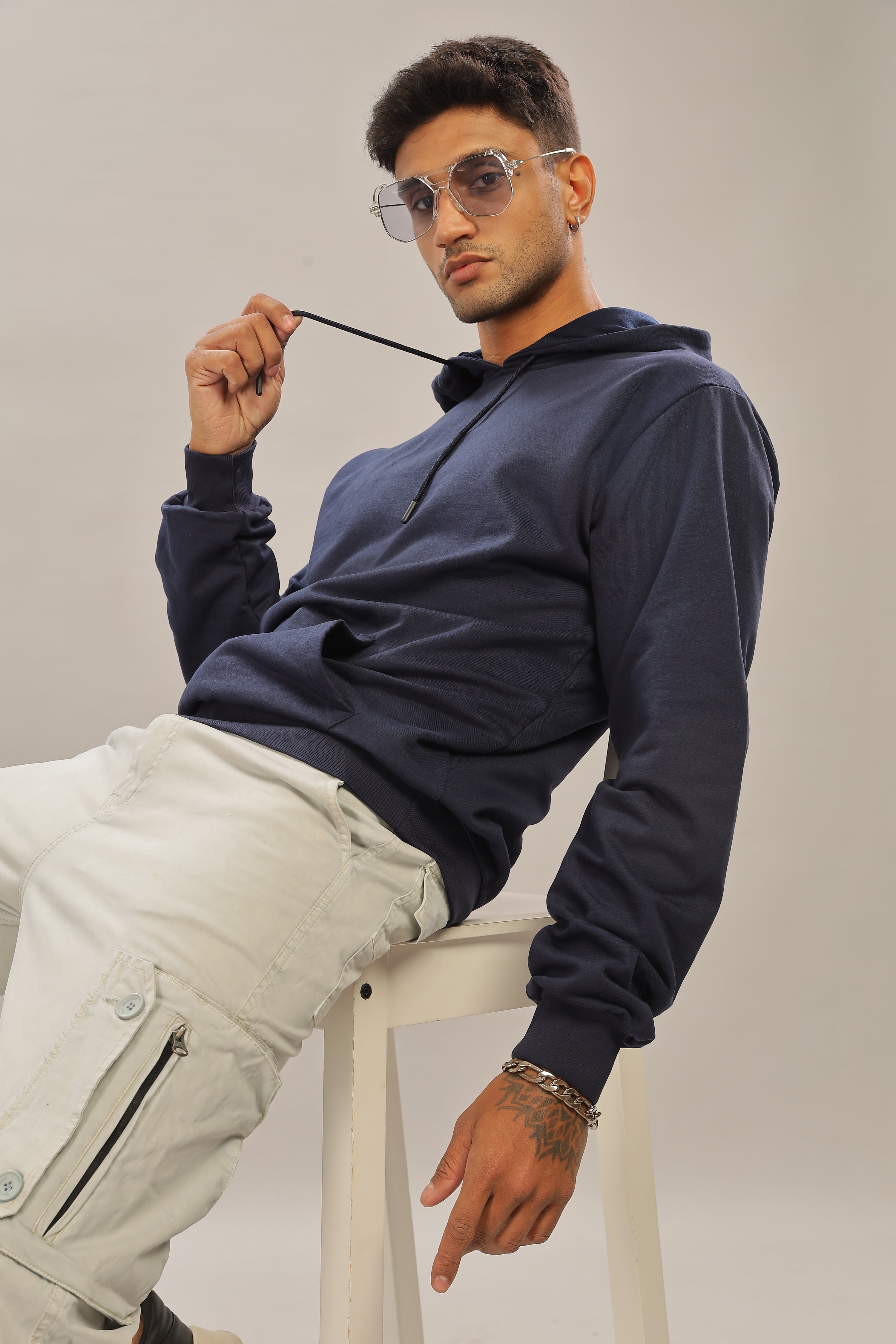 Spice Wardrobe Navy Blue Plain Hoodie for Men/Women || Casual Regular Wear Plain Solid Cotton Fleece Hoodie Sweatshirt