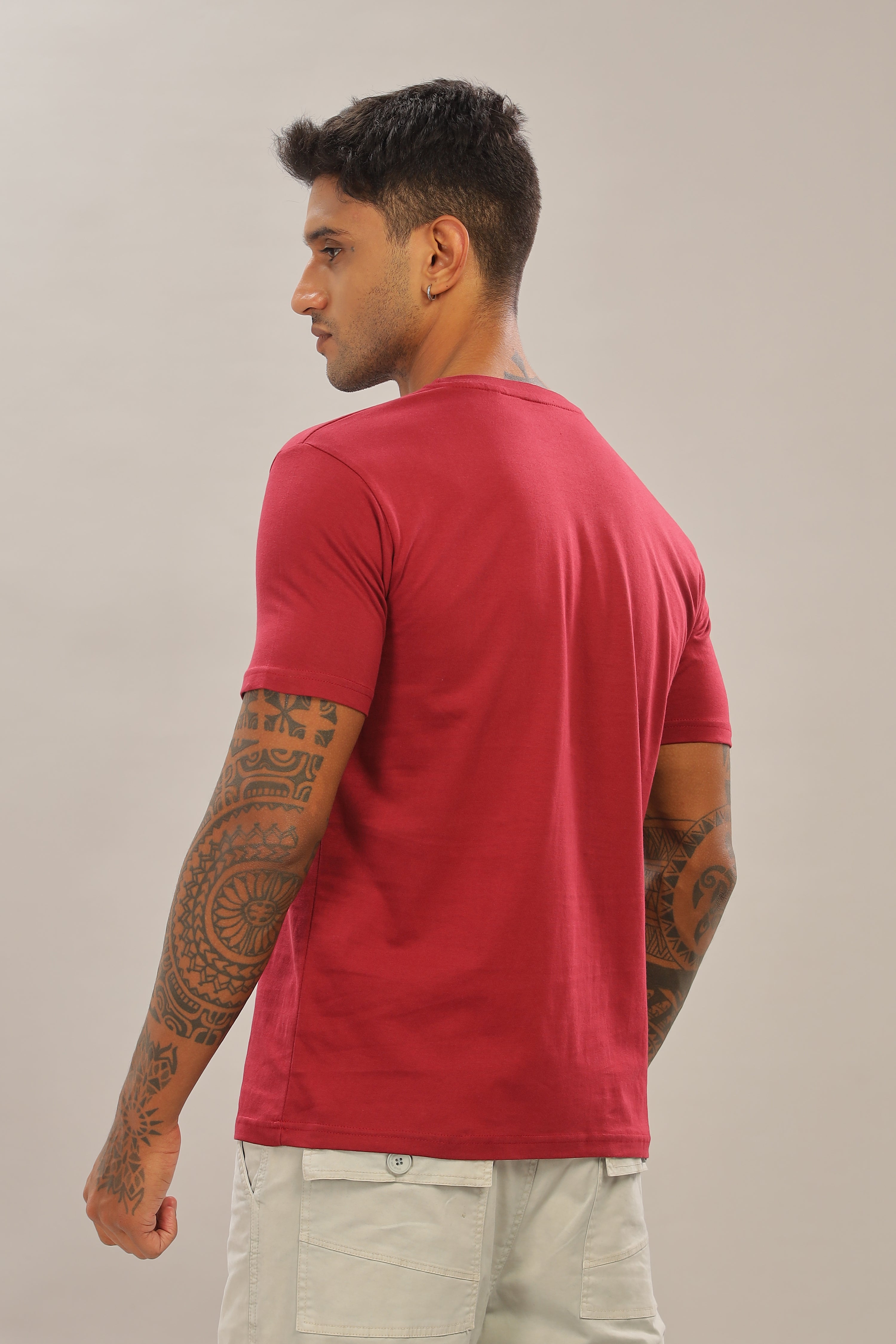 Spice Wardrobe Men’s Maroon Premium Cotton Printed T-Shirt 100% Pure Cotton | Comfortable Regular Fit for Casual & Active Wear