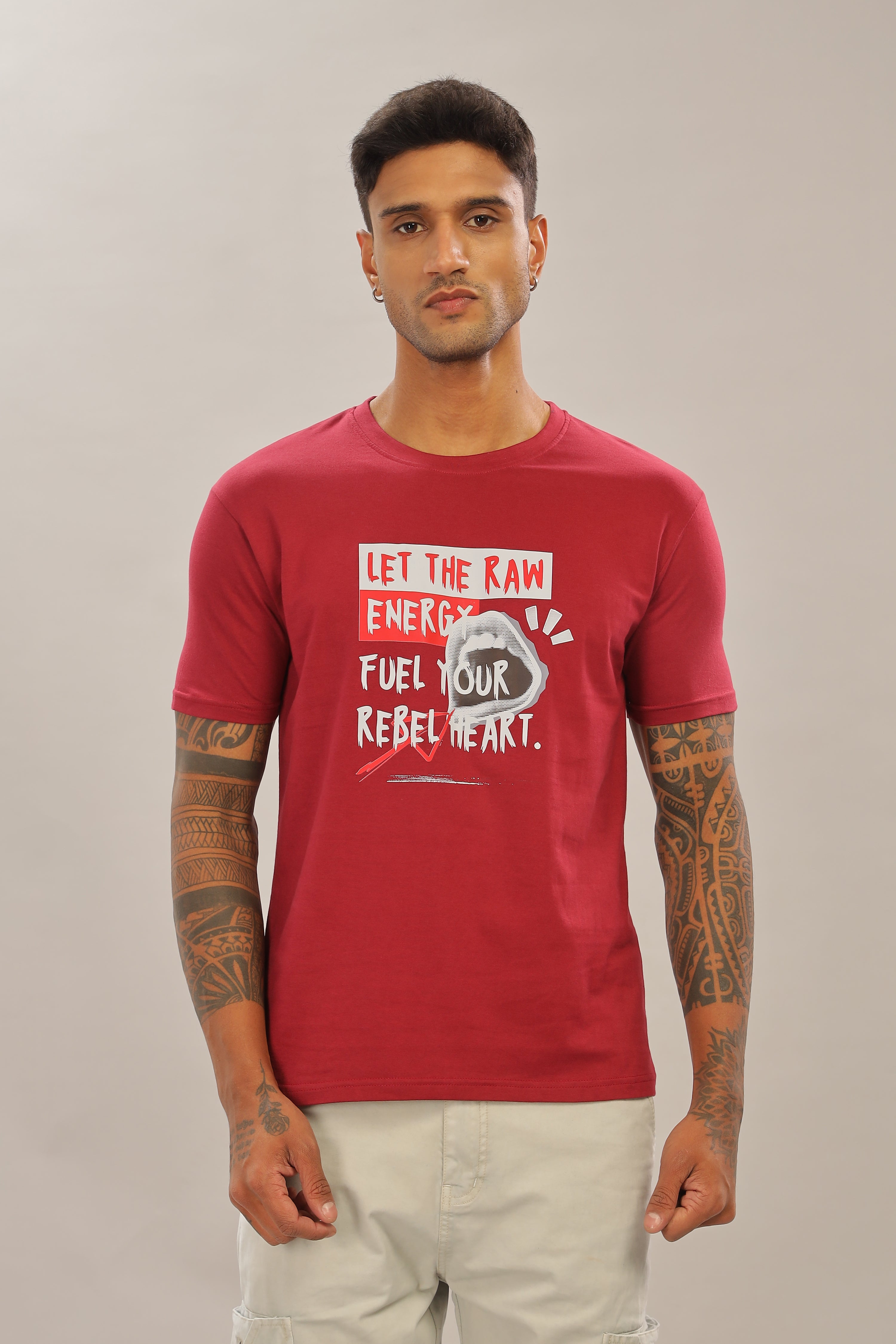 Spice Wardrobe Men’s Maroon Premium Cotton Printed T-Shirt 100% Pure Cotton | Comfortable Regular Fit for Casual & Active Wear