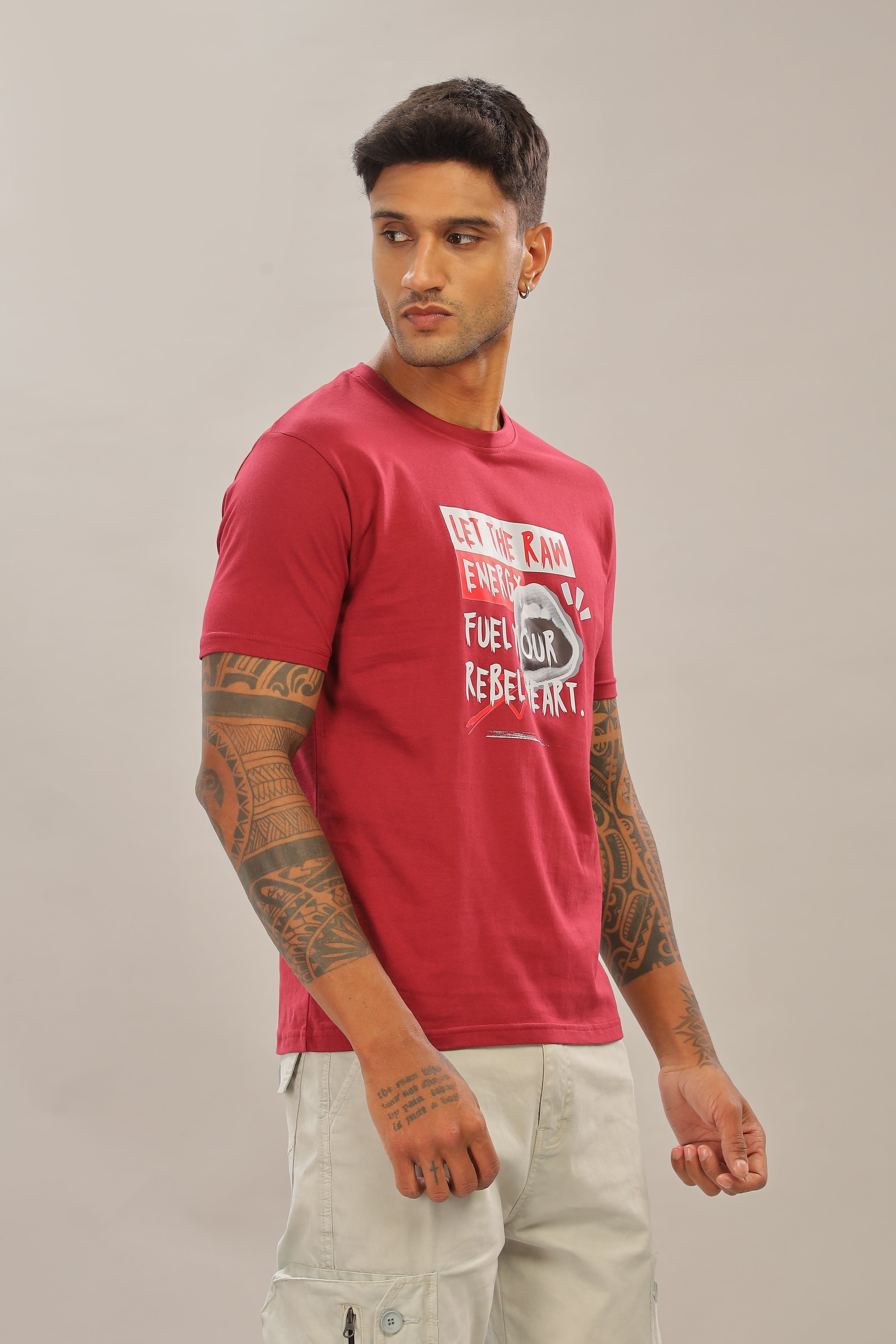 Spice Wardrobe Men’s Maroon Premium Cotton Printed T-Shirt 100% Pure Cotton | Comfortable Regular Fit for Casual & Active Wear