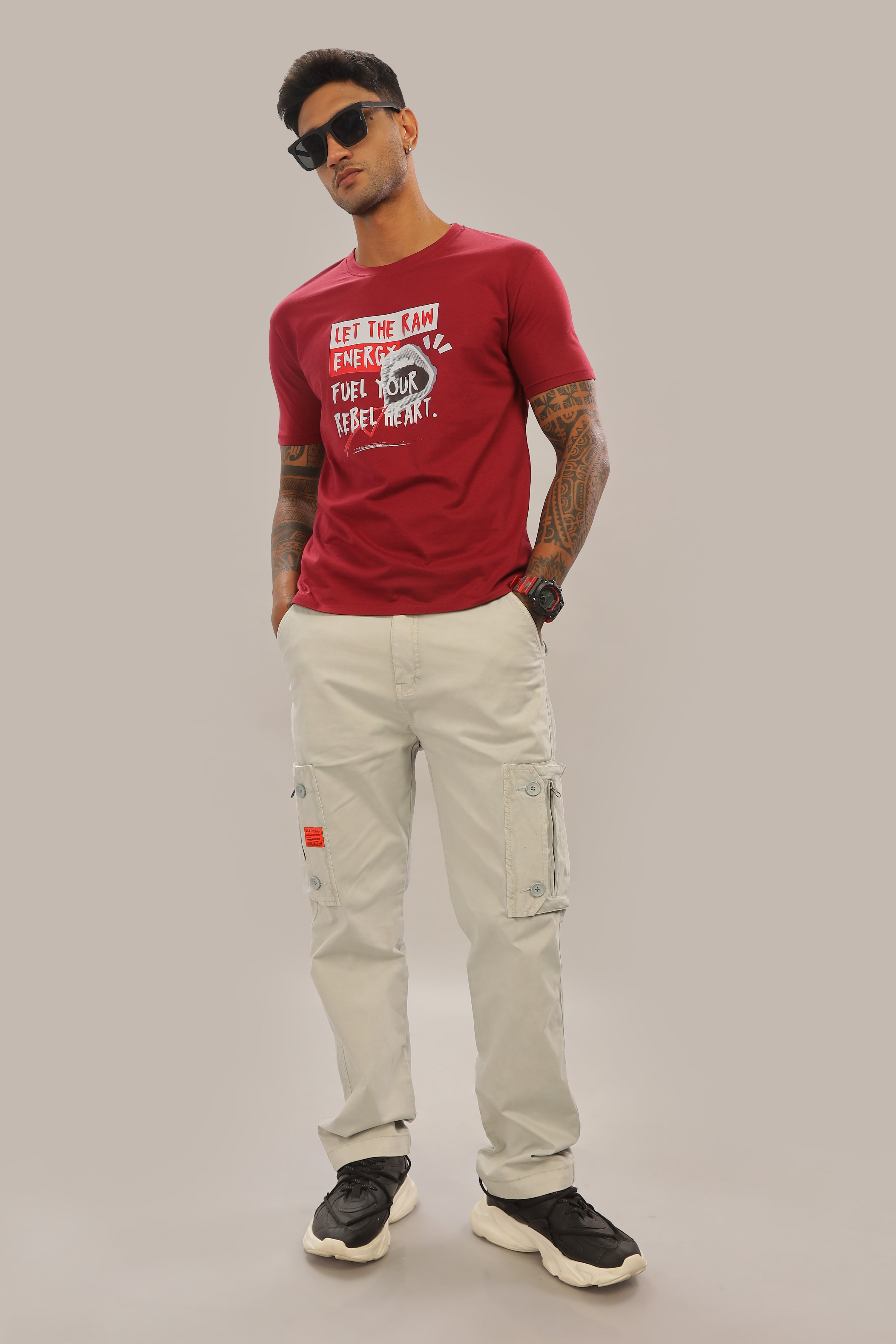 Spice Wardrobe Men’s Maroon Premium Cotton Printed T-Shirt 100% Pure Cotton | Comfortable Regular Fit for Casual & Active Wear