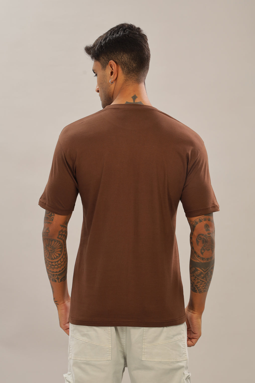 Spice Wardrobe Men’s Brown Premium Cotton Printed T-Shirt 100% Pure Cotton | Comfortable Regular Fit for Casual & Active Wear