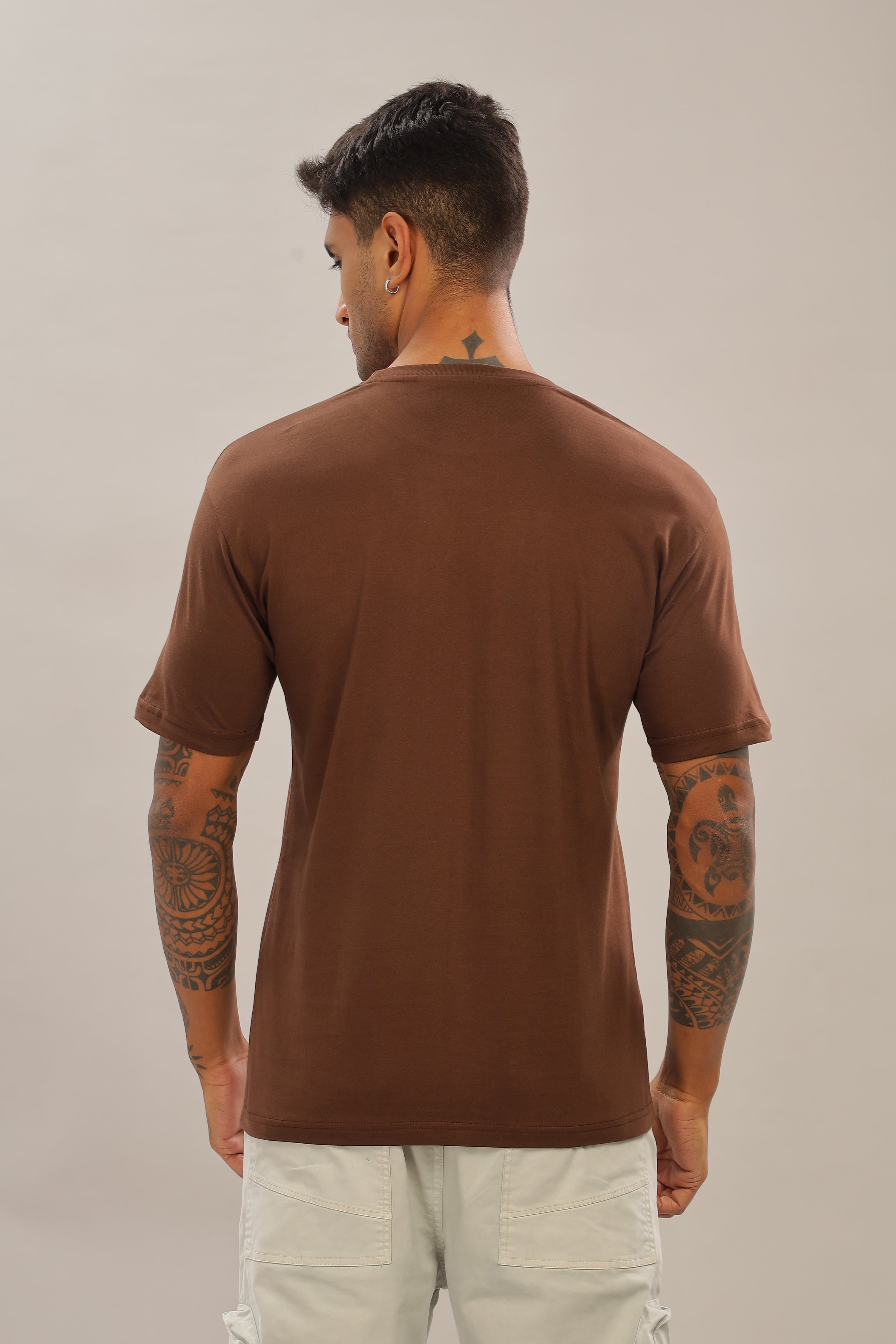 Spice Wardrobe Men’s Brown Premium Cotton Printed T-Shirt 100% Pure Cotton | Comfortable Regular Fit for Casual & Active Wear